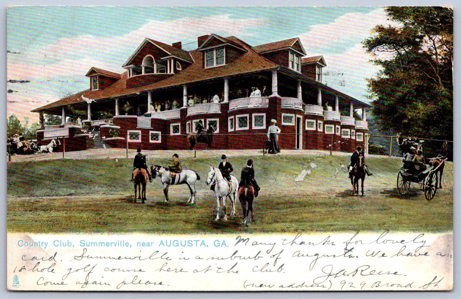 K23/ Augusta Georgia Postcard c1910s Summerville Country Club Horses 138