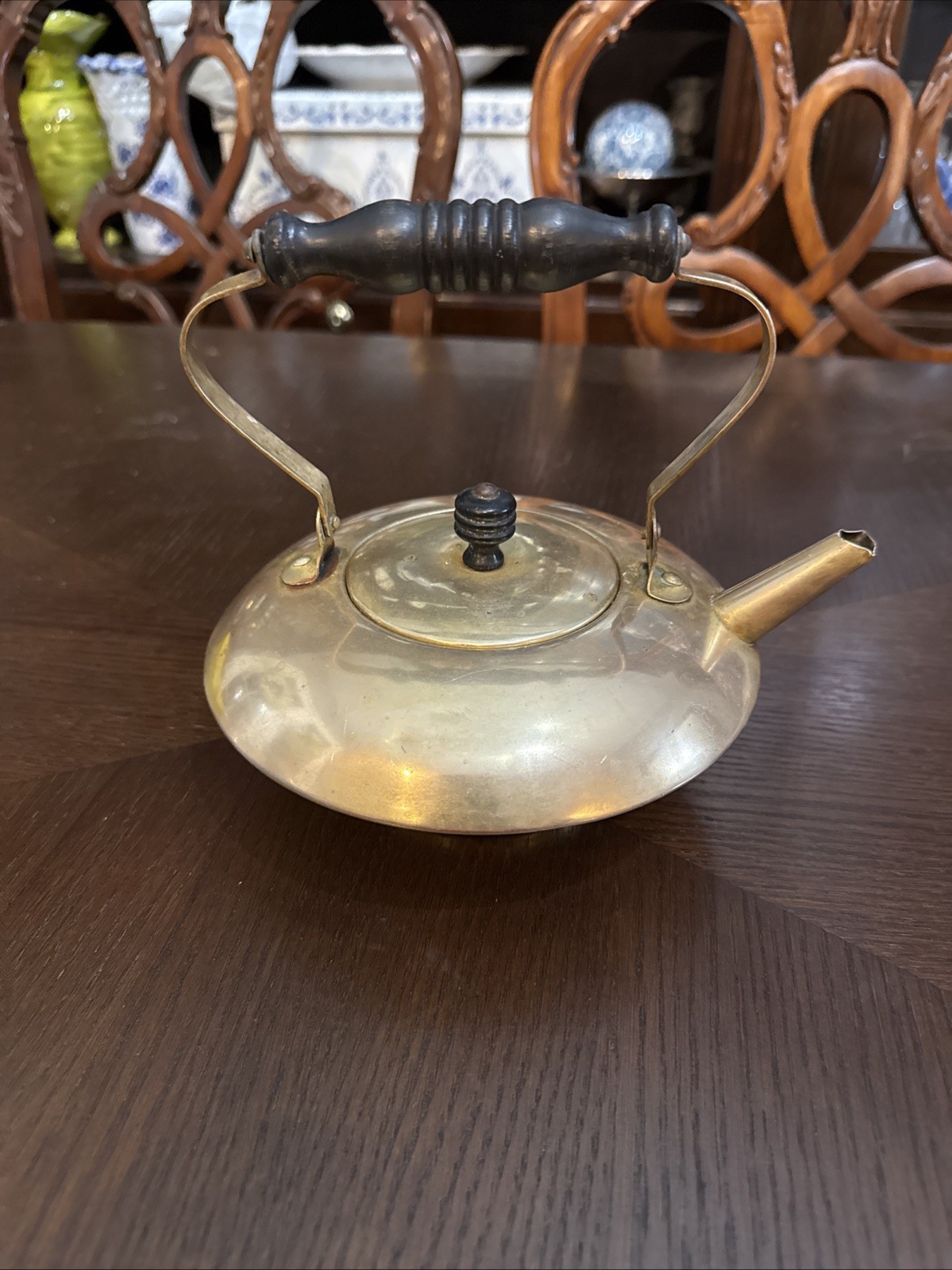 🫖Antique 1890-1915 S & C Co. Brass Tea Kettle Teapot w/ Wooden Knob & Handle🫖