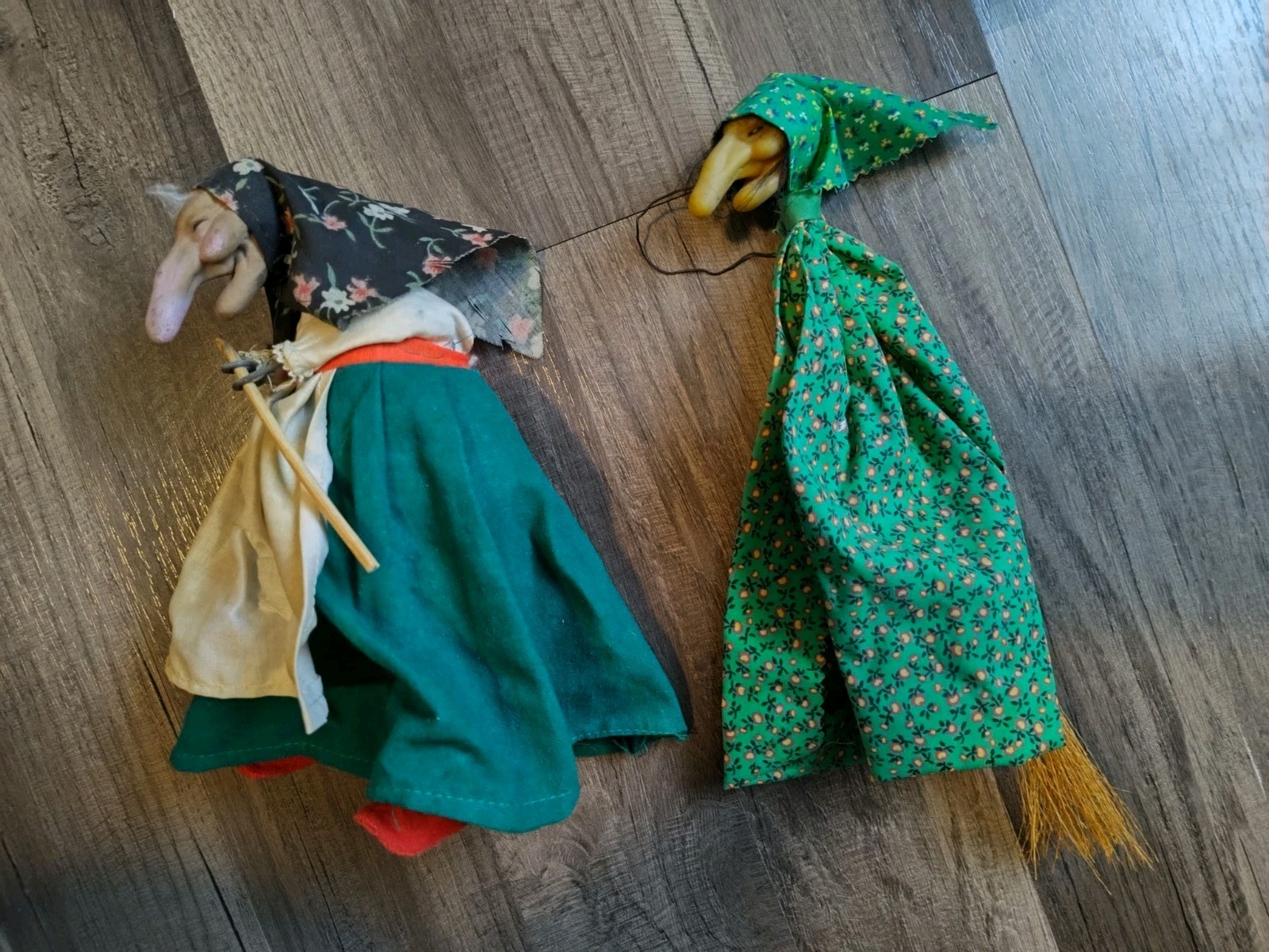 2 Vtg 1970's Norwegian Kitchen Witch Hanging Good Luck Charm Doll Cottage Gift