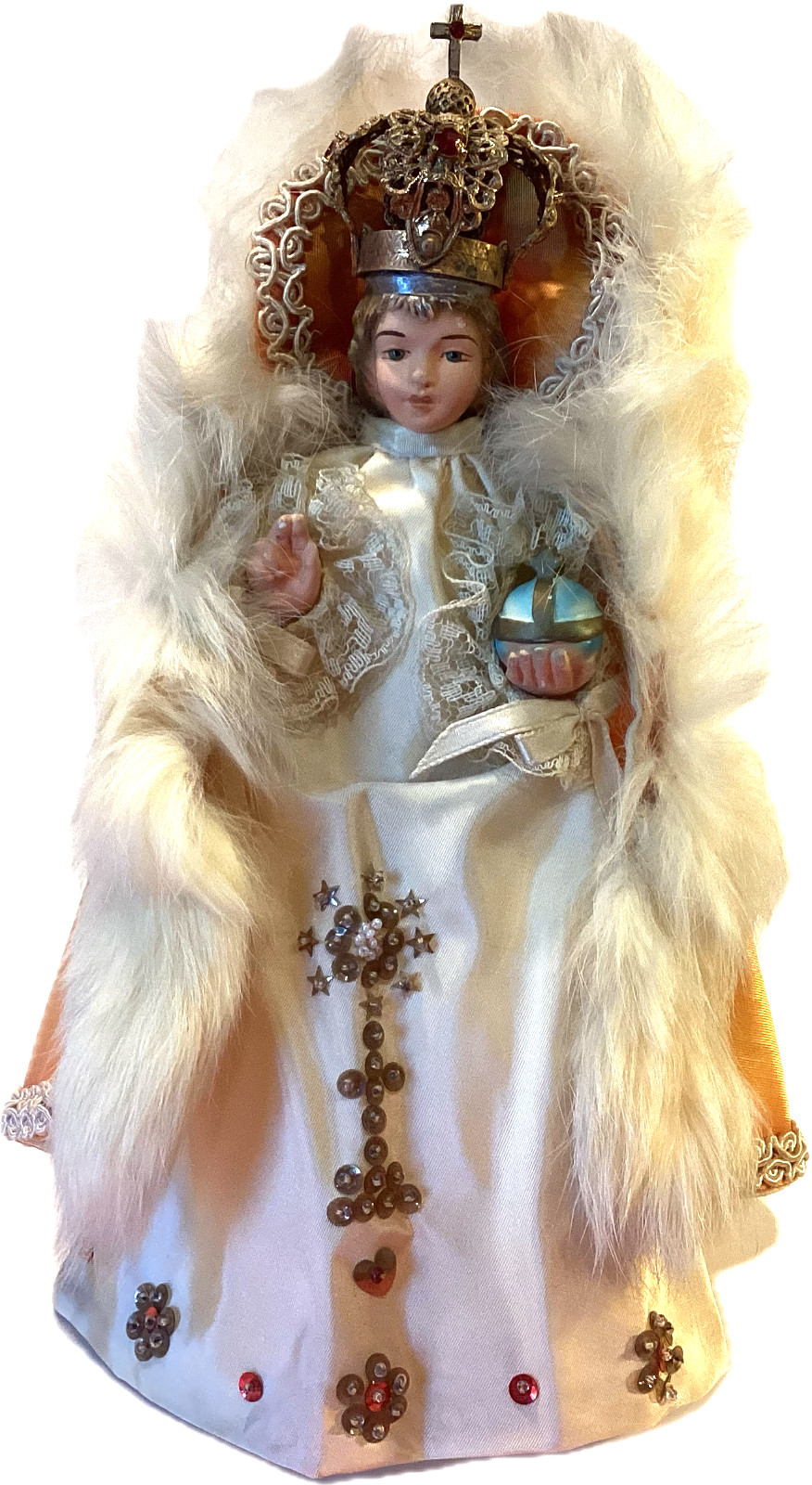 Vintage Infant Jesus of Prague Statue 1960s Chalkware Jewel Crown 10\