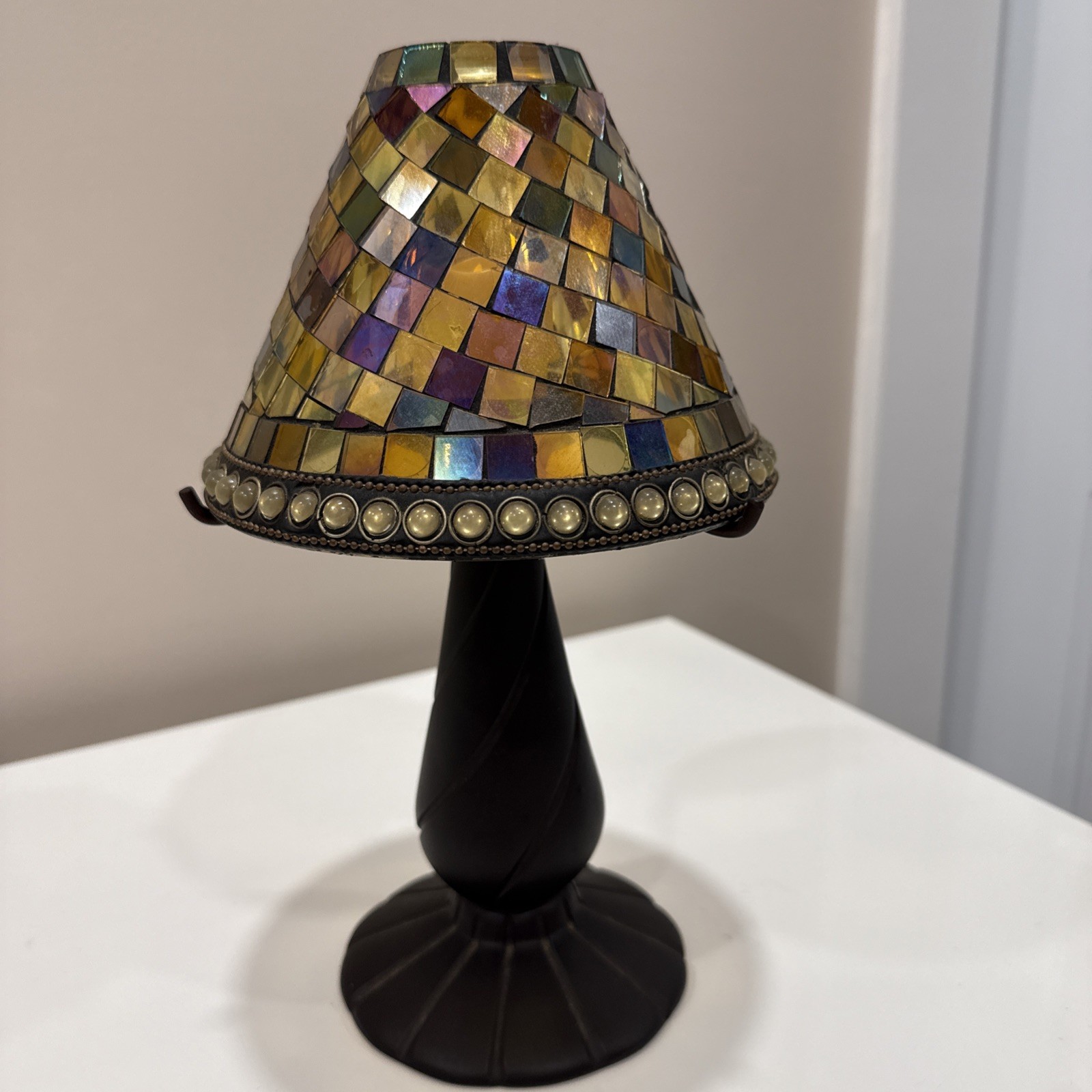 VTG Partylite Global Fusion Mosaic Tile Stained Glass Candle Lamp 11 VTG Partylite Global Fusion Mosaic Tile Stained Glass Candle Lamp 11