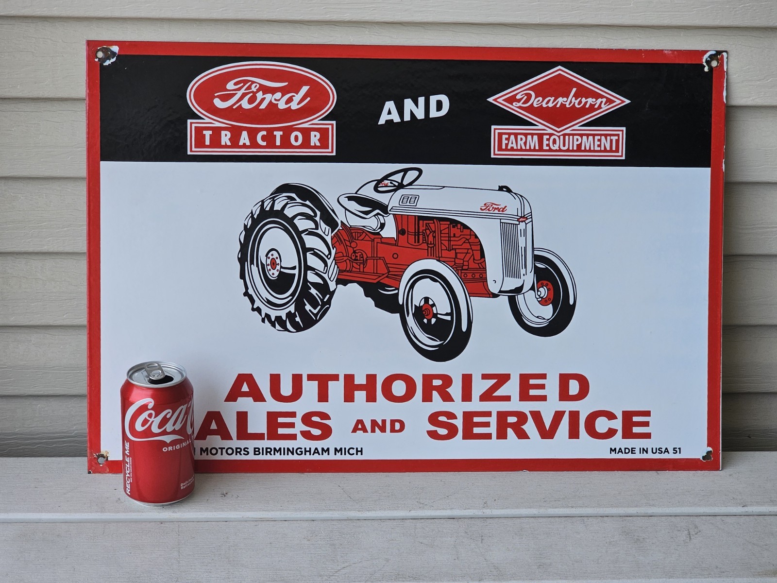 VINTAGE LARGE FORD TRACTOR AND DEARBORN FARM EQUIP PORCELAIN SIGN 24 VINTAGE LARGE FORD TRACTOR AND DEARBORN FARM EQUIP PORCELAIN SIGN 24