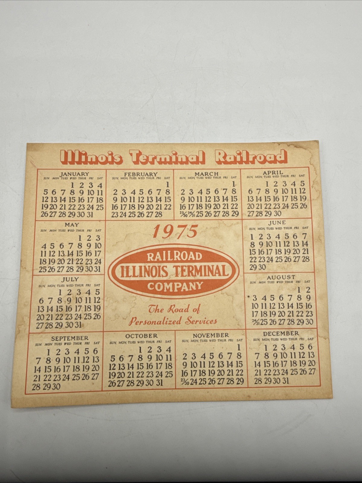 Vintage 1975 Illinois Terminal Railroad Company Calendar 7-1/4” X 6-1/4” Vintage 1975 Illinois Terminal Railroad Company Calendar 7-1/4” X 6-1/4”