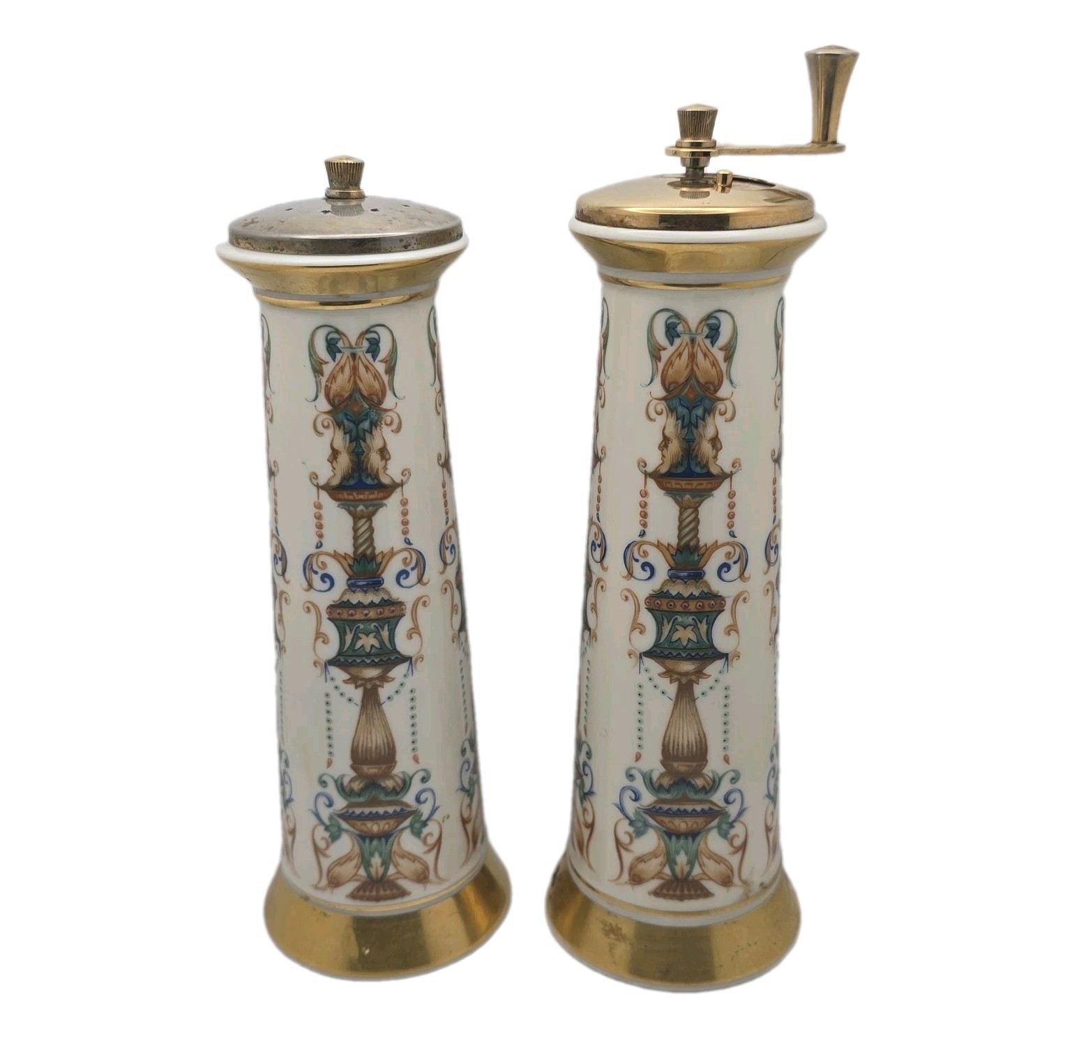 Vintage Lenox Lido Porcelain Salt Shaker Pepper Mill Set Ornate 24K Gold Accents