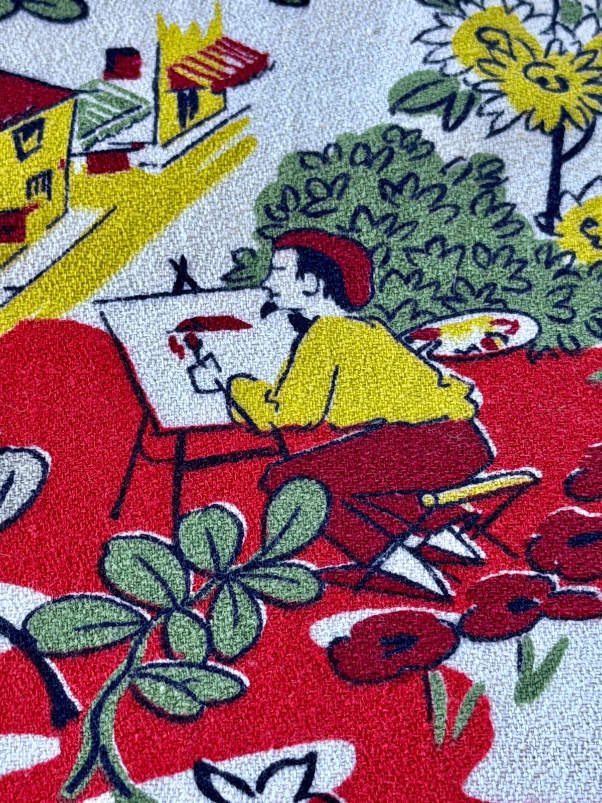 Fishermans Wharf Scenic French Waterfront Old Paris Barkcloth Vintage Fabric Fishermans Wharf Scenic French Waterfront Old Paris Barkcloth Vintage Fabric