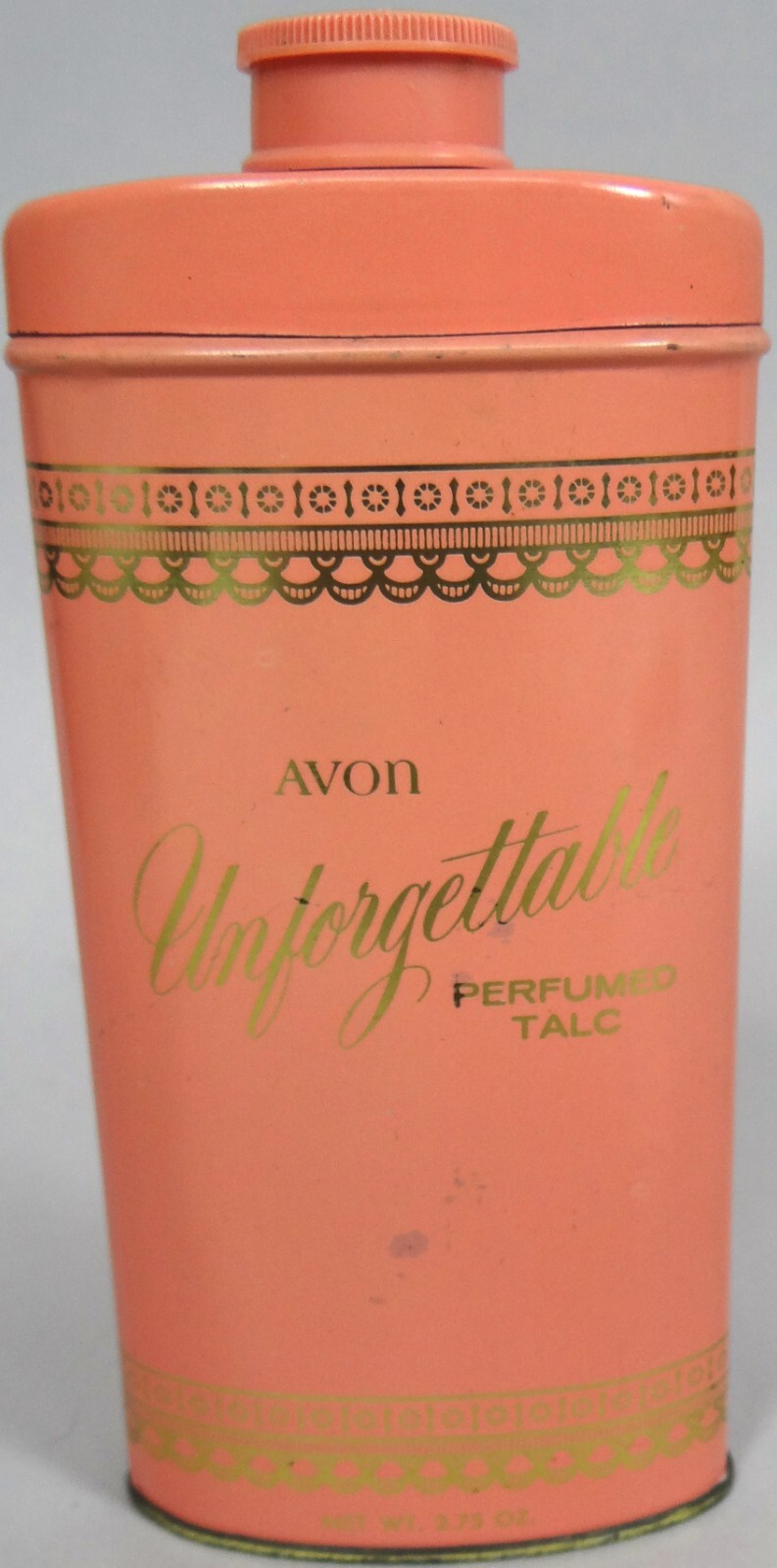 Vtg Unforgettable Perfumed Talc Talcum Powder Avon Tin Metal 1960s Woody Floral
