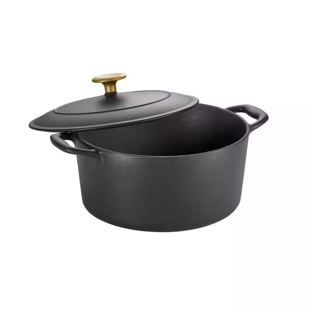 Bestow 5.5 Qt. round Enameled Cast Iron Dutch Oven in Matte Black with Lid Free Bestow 5.5 Qt. round Enameled Cast Iron Dutch Oven in Matte Black with Lid Free