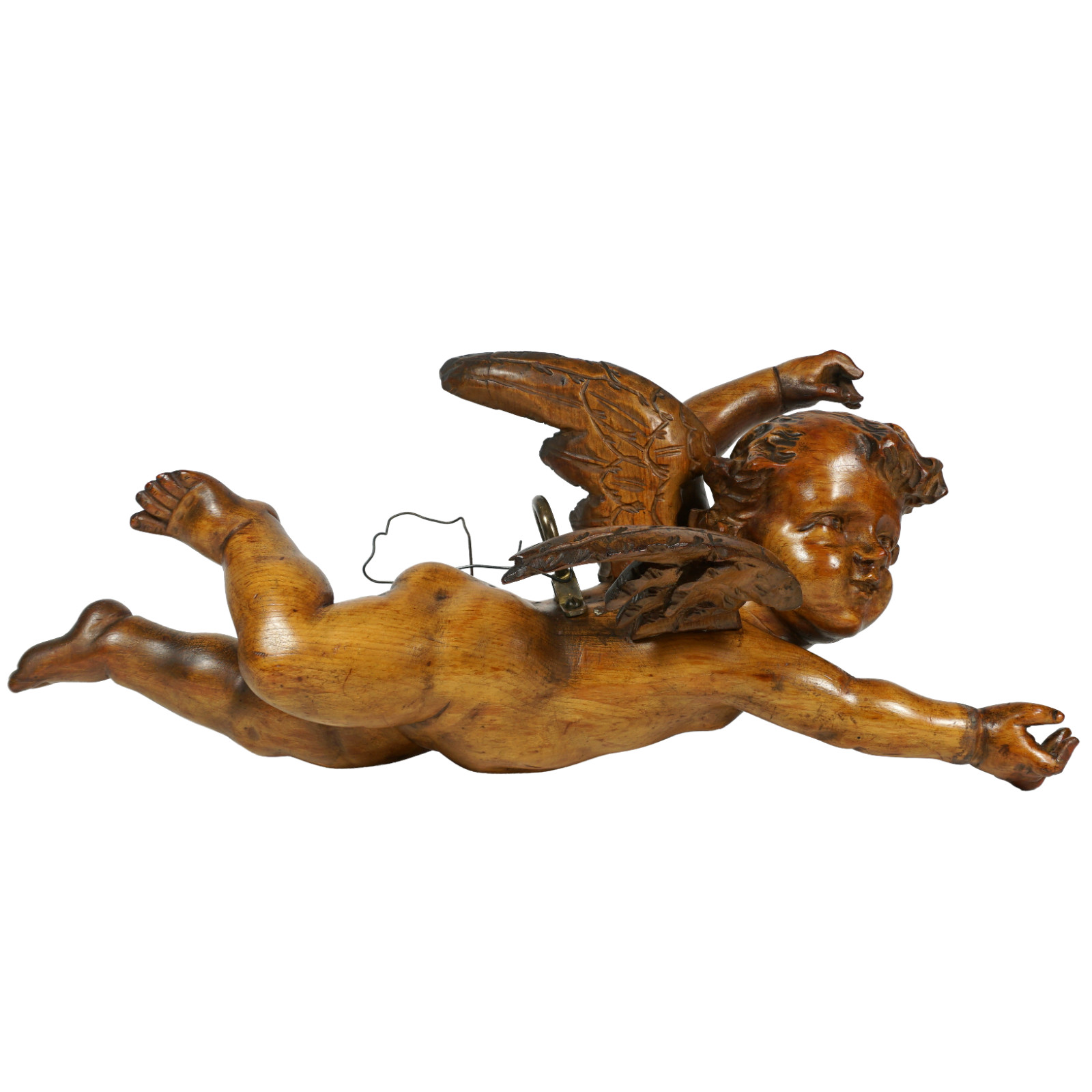 Antique European Hand Carved Wood Flying Cherub Putto Angel Architectural Antique European Hand Carved Wood Flying Cherub Putto Angel Architectural