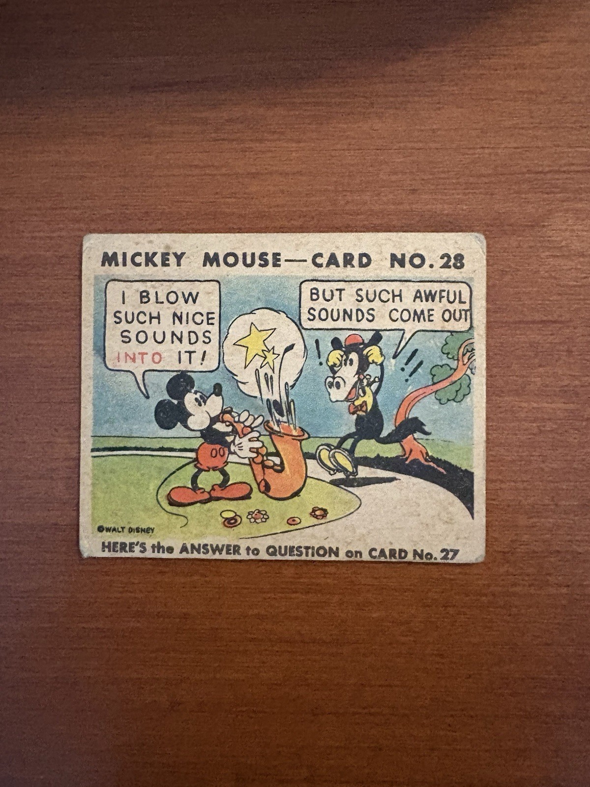 1935 Walt Disney Mickey Mouse Bubble Gum Question Card #28 1935 Walt Disney Mickey Mouse Bubble Gum Question Card #28