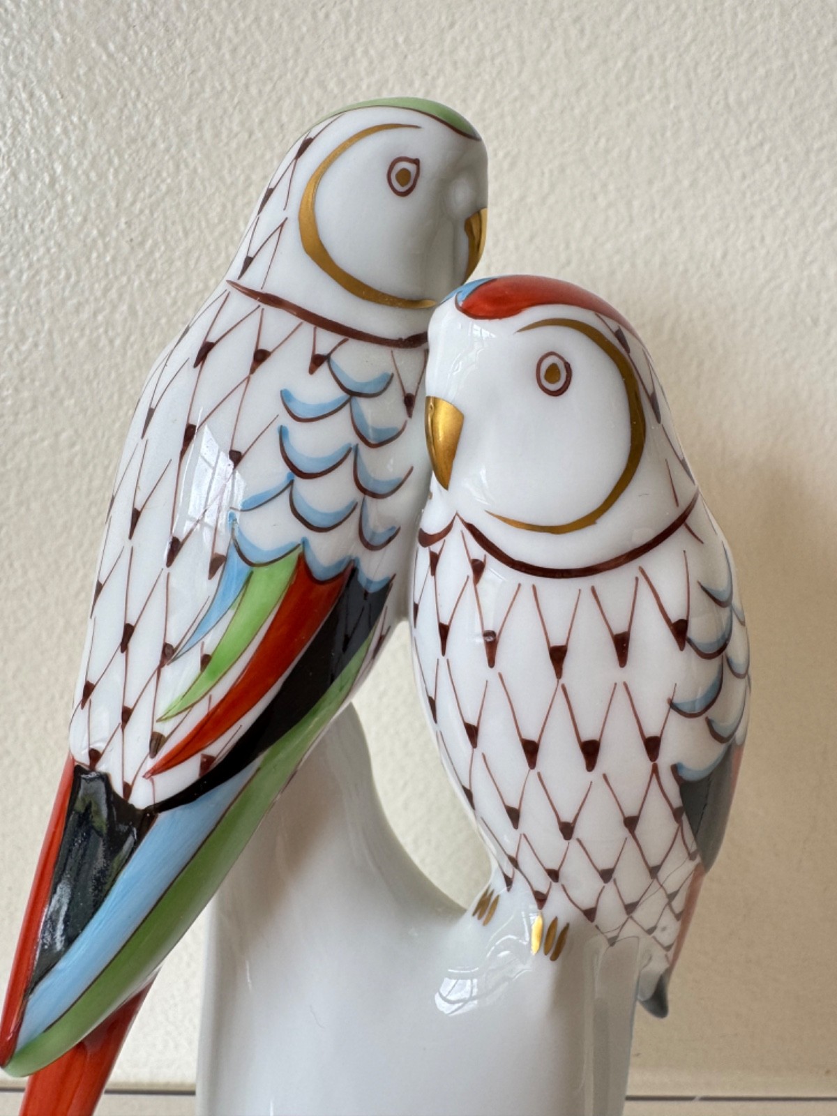 Hollohaza Hungary Hand Painted Double Parrot Porcelain Bird 8\