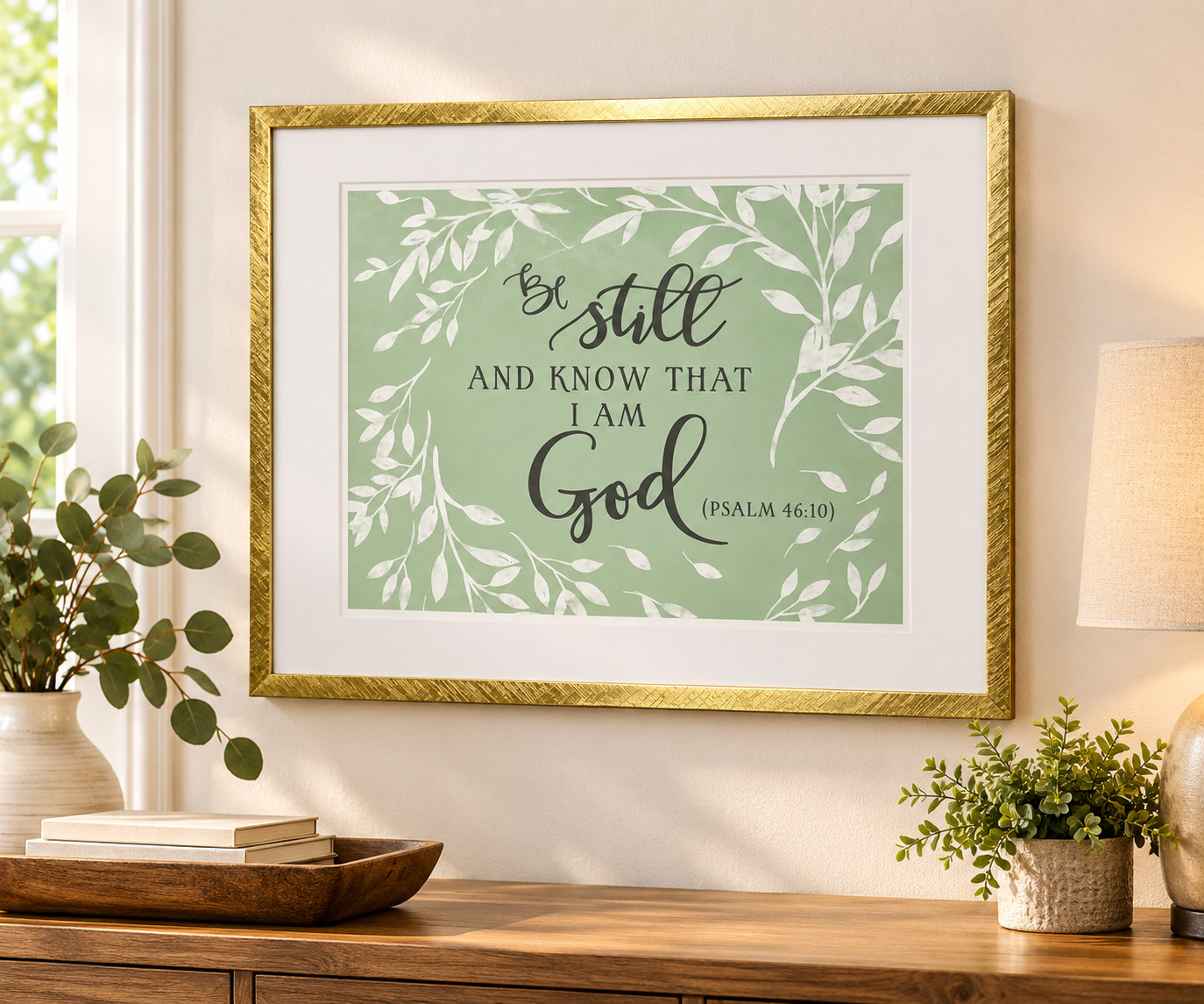 11x14 Be Still & Know That I Am God Psalm 46:10 Framed Christian Wall Art Gold
