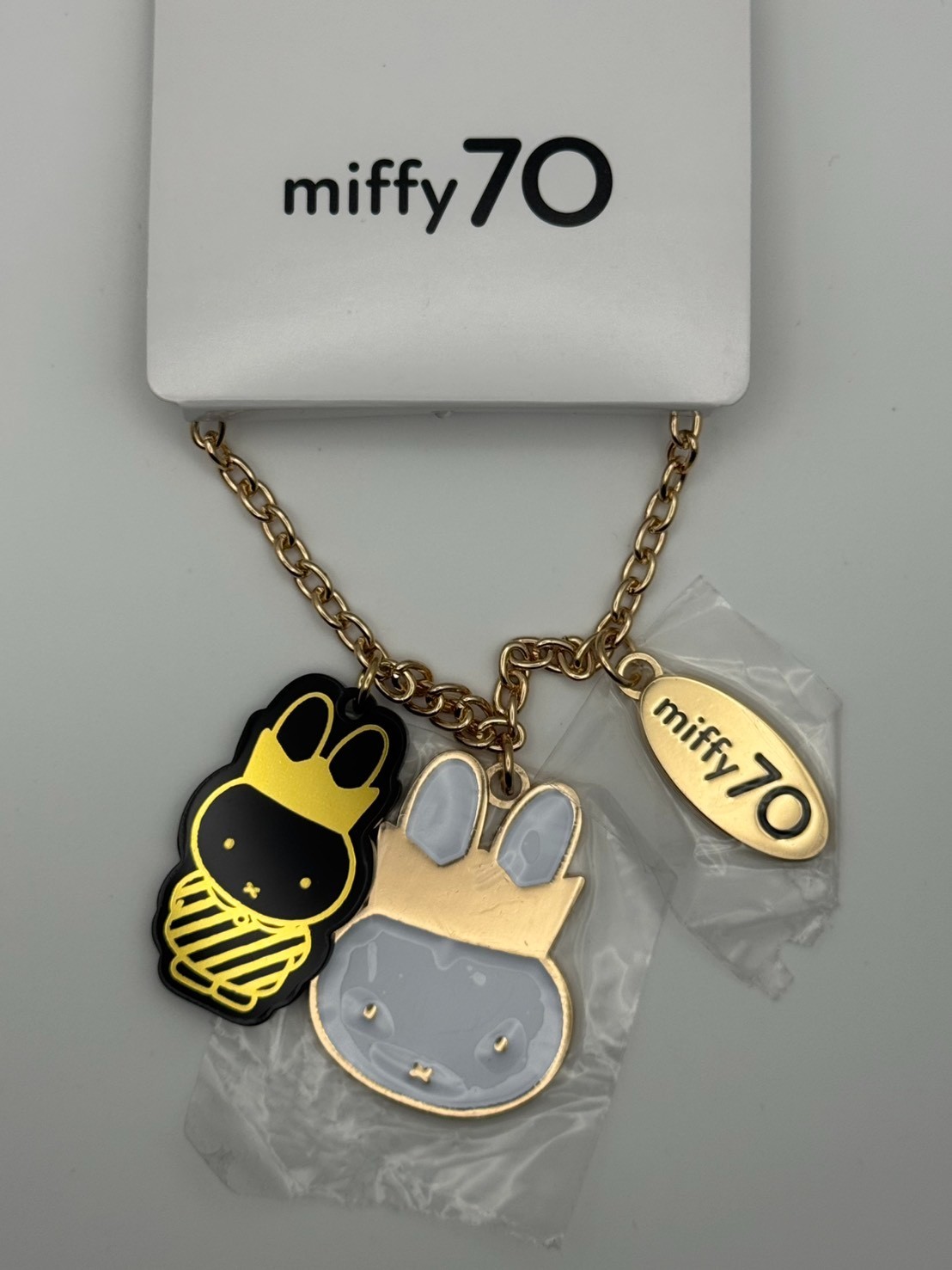NEW Miffy 70th Anniversary Keychain Charm Set 3pc Gold Chain Dick Bruna Japan Ne