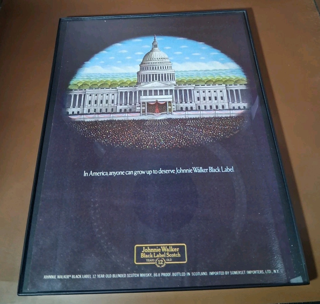 Johnnie Walker Black Label White HouseVintage Print Ad Framed 8.5x11 1978 Promo 