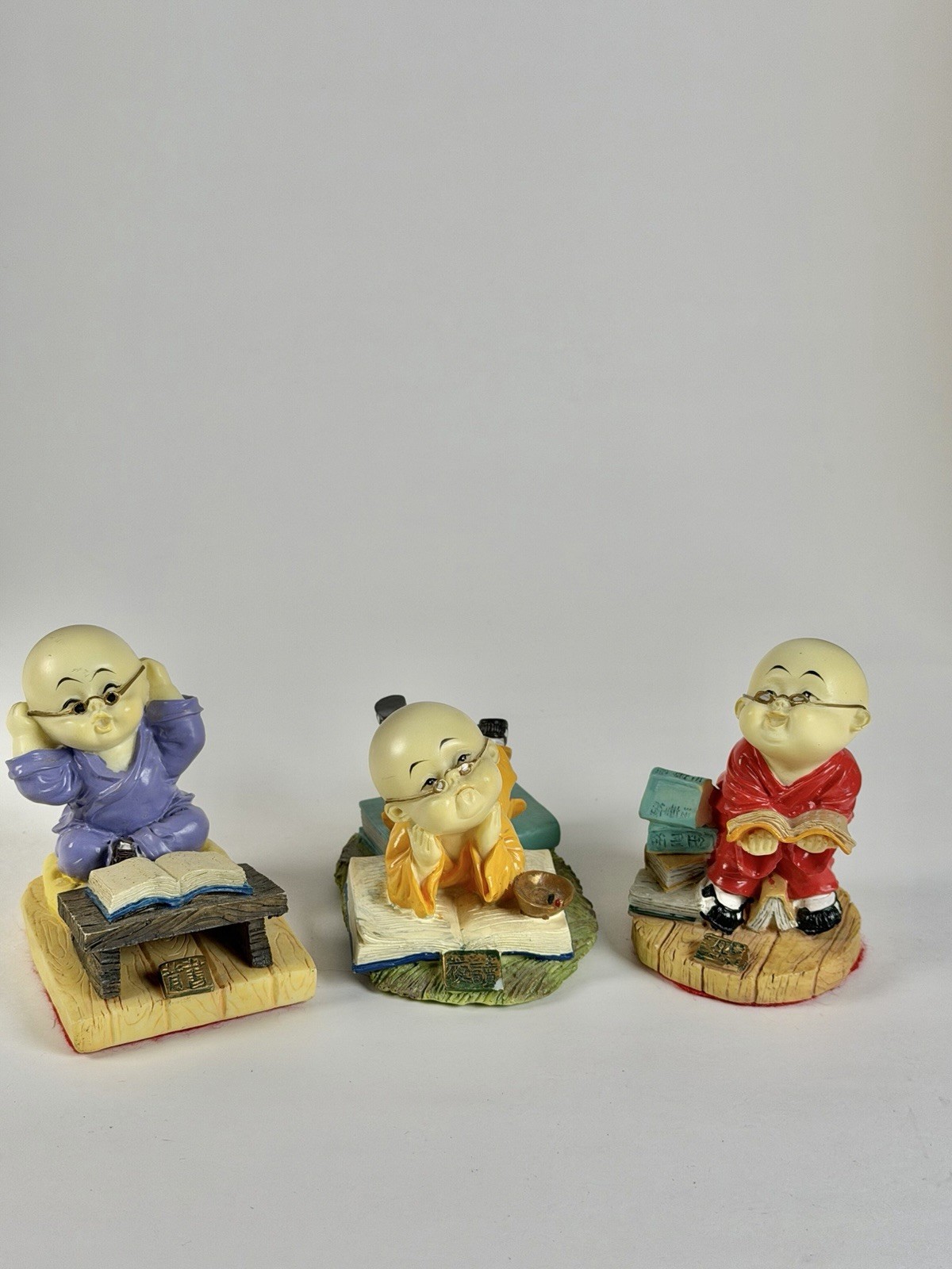 Vintage Boy Monk Resin Figures Set Of 3 Various Poses Asian Figurine (READ)