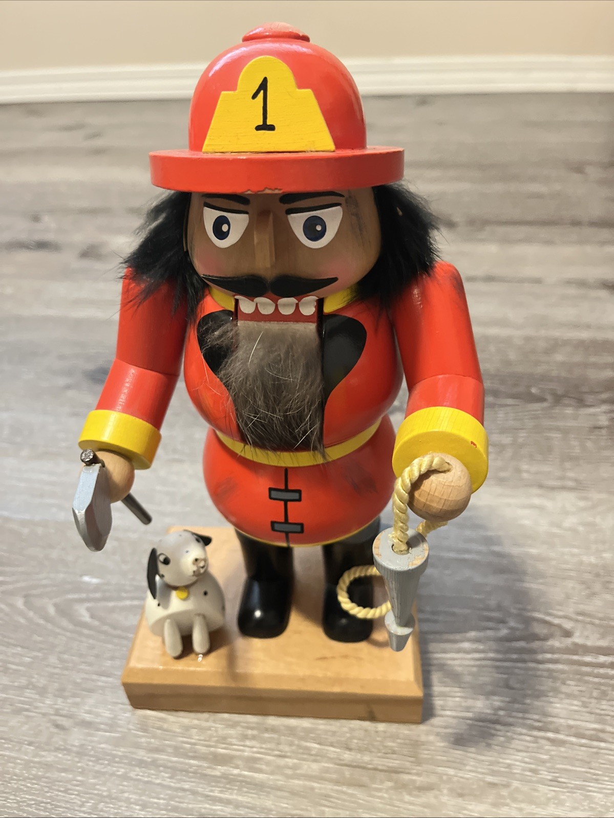 EM Merk Fireman & Dog Nutcracker KWO Made in Germany Signed Firefighter Rare