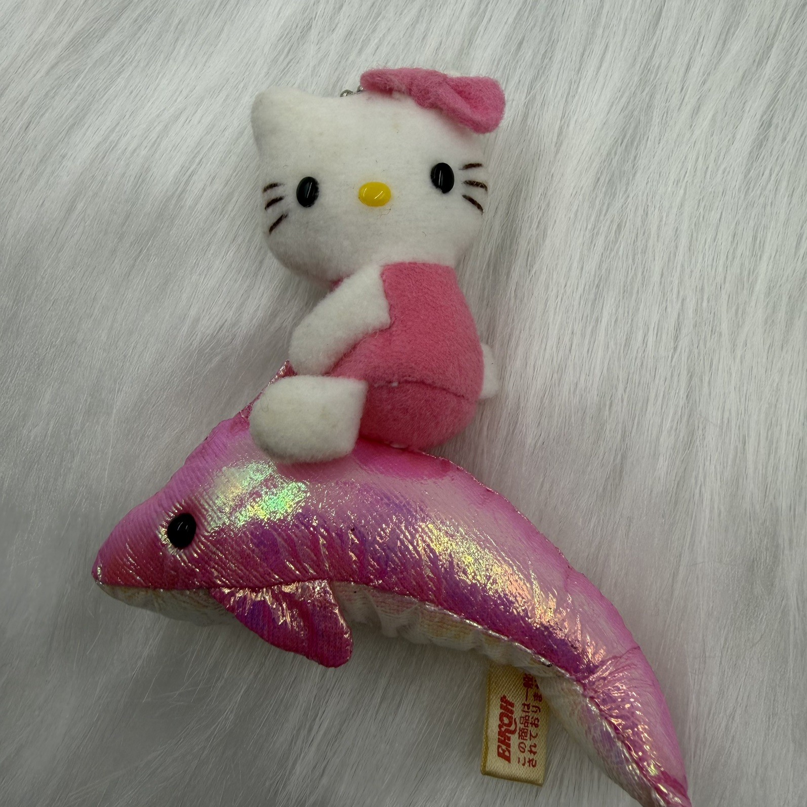 Rare Sanrio Hello Kitty Plush Mascot Dolphin Keychain Keyring Pink