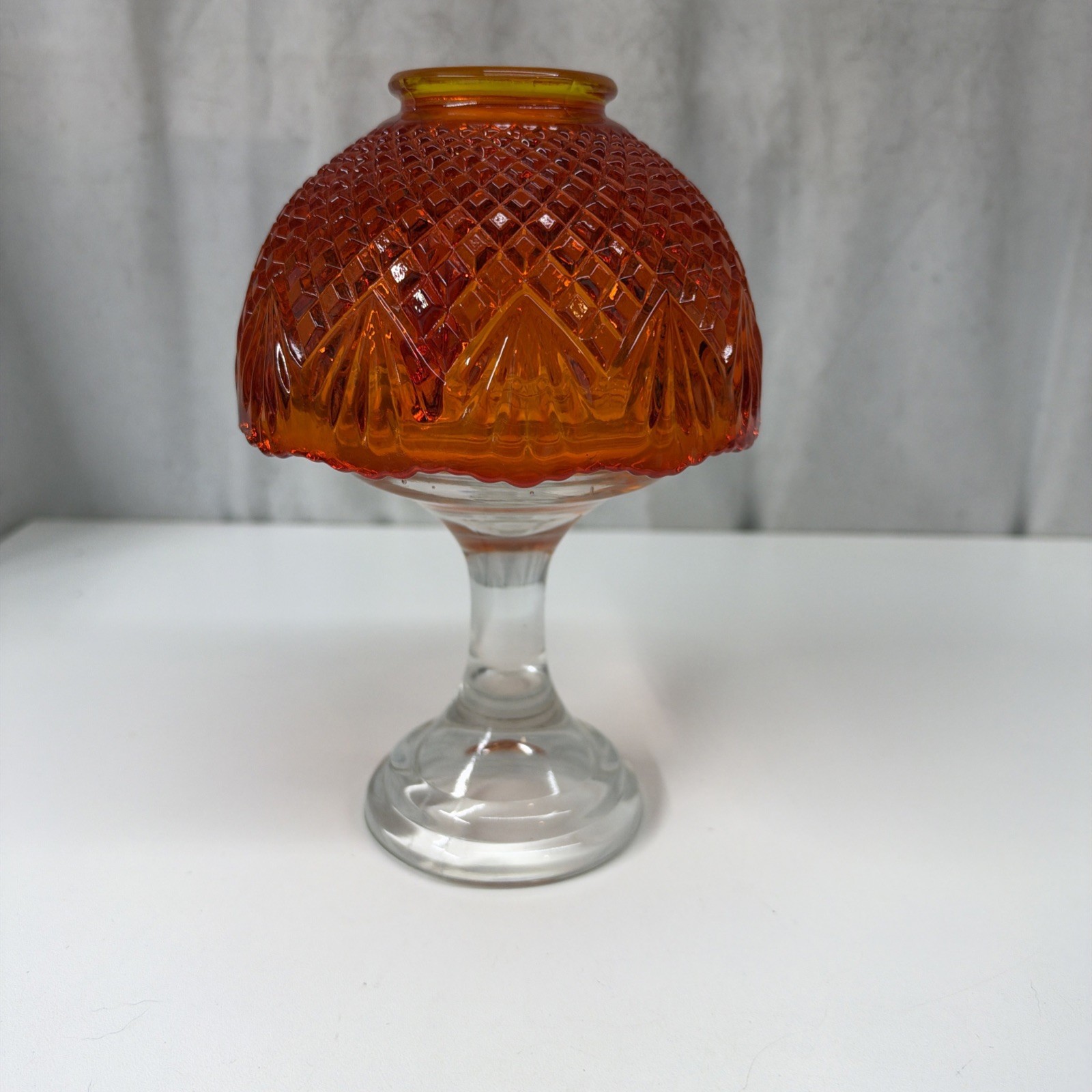Vtg L.E. Smith Amberina Diamond Point Glass Pineapple Fairy Tea Light Lamp Glows