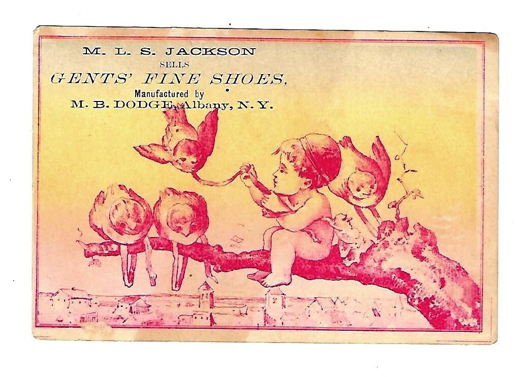 c1890\'s Trade Card M.L.S. Jackson Sell Gents\' Fine Shoes, M.B. Dodge, Albany c1890\'s Trade Card M.L.S. Jackson Sell Gents\' Fine Shoes, M.B. Dodge, Albany