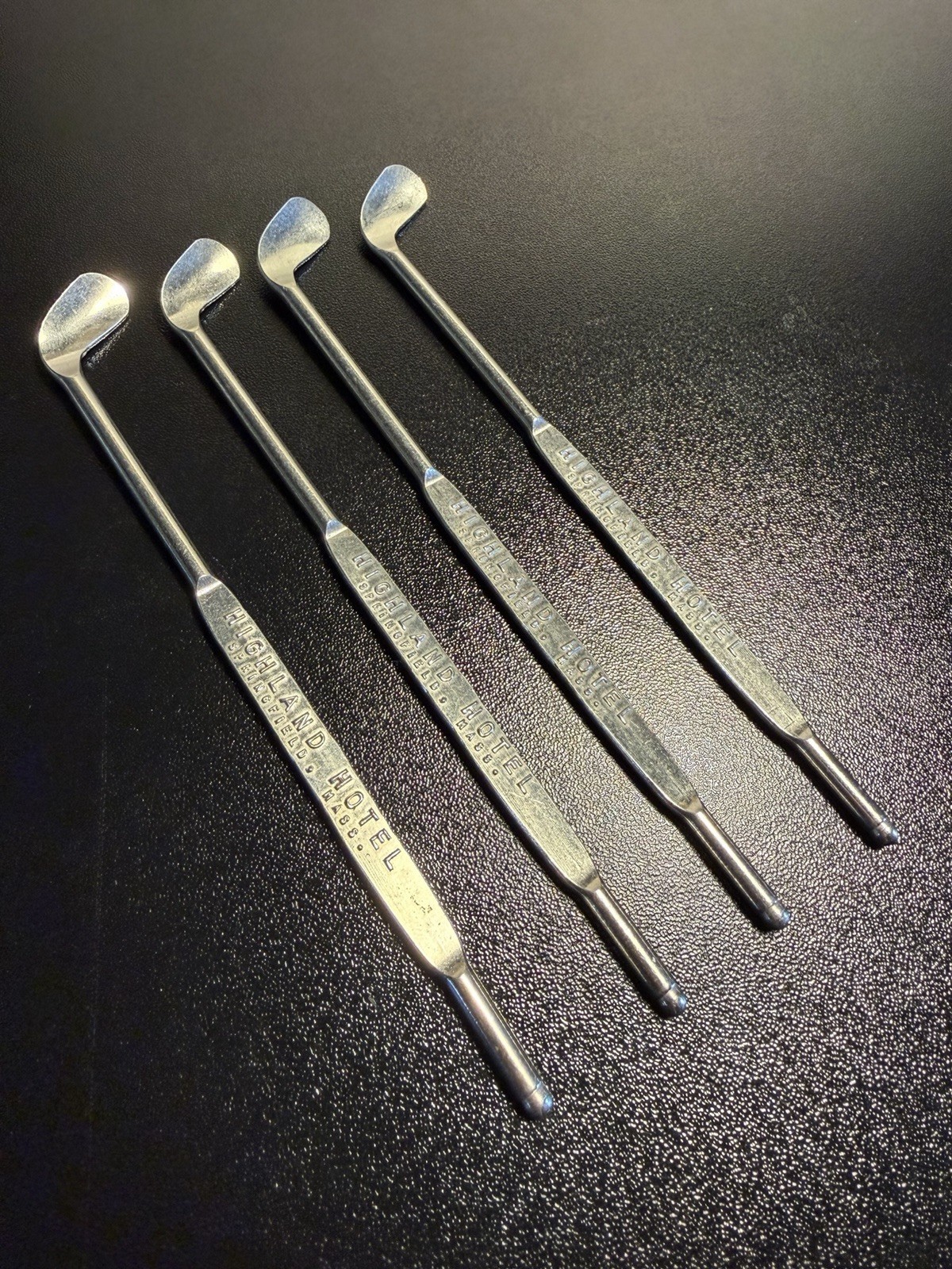 VTG Highland Hotel Springfield Mass Embossed Drink stirrer Swizzle Sticks 4 pcs VTG Highland Hotel Springfield Mass Embossed Drink stirrer Swizzle Sticks 4 pcs