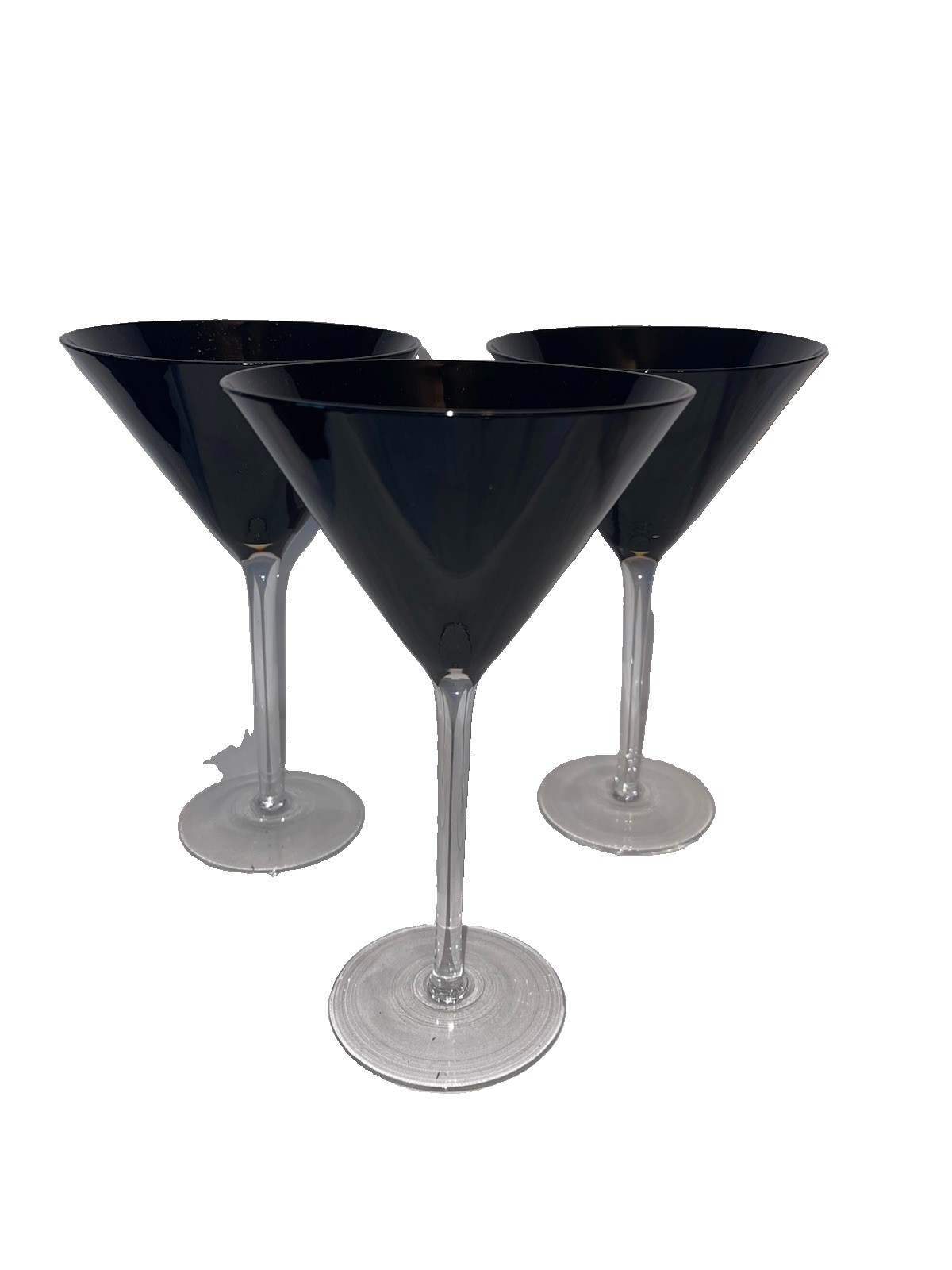 Nice Vintage Set Of 3 Black 8 oz Martini Glasses With Clear Glass Long Stem 8” Nice Vintage Set Of 3 Black 8 oz Martini Glasses With Clear Glass Long Stem 8”