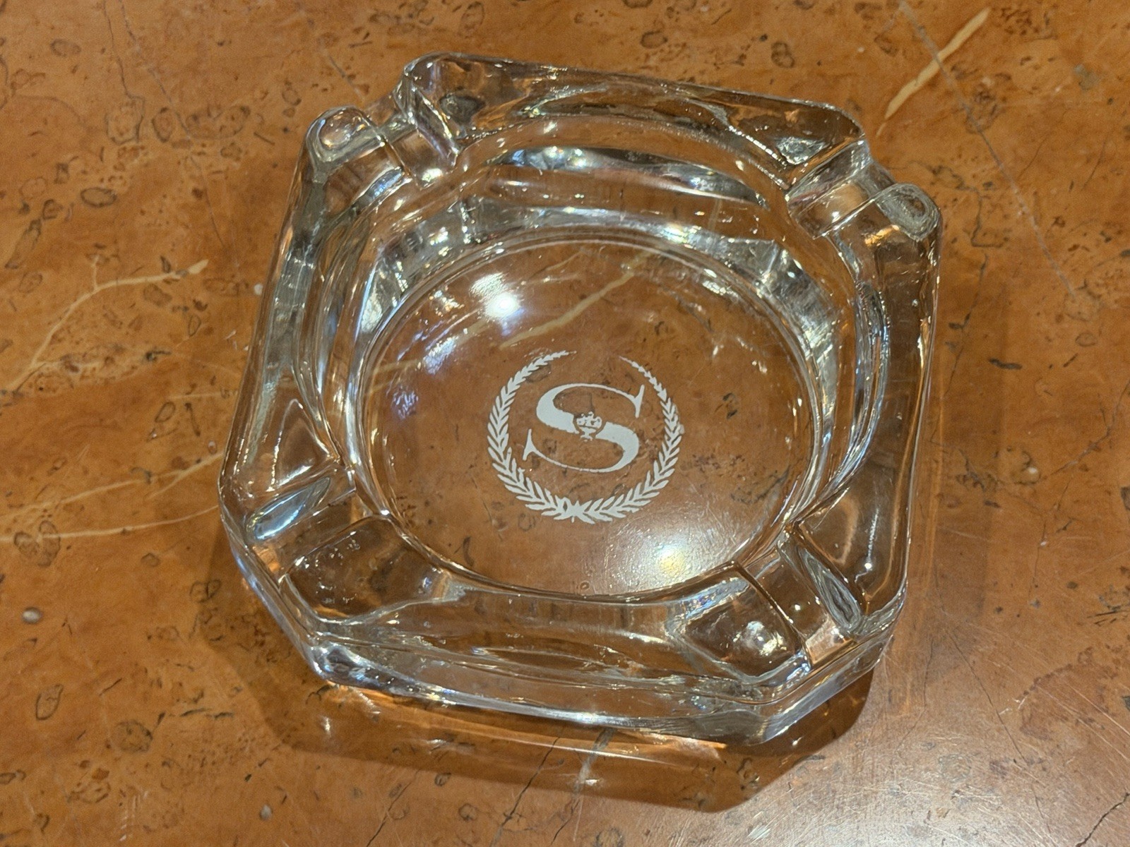 SHERATON HOTEL ADVERTISING TABLE ASHTRAY CLEAR GLASS VINTAGE 1950 FRENCH LICK IN