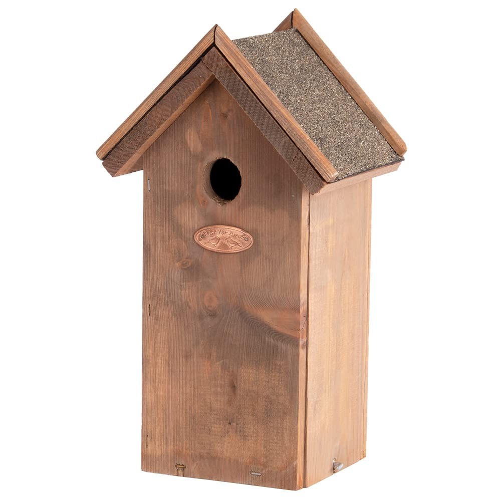 Esschert Design Antique Wash Chickadee Bird House with Asphalt Roof, Brown