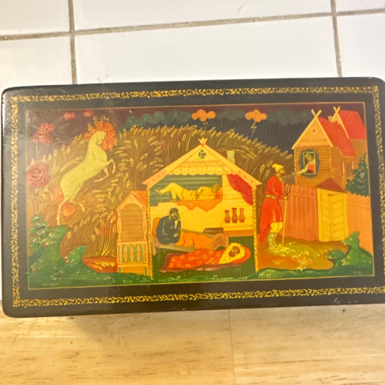 Vintage Russian Lacquer Box Mstera Sivka Burka Fairy Tale Hand Painted Signed Vintage Russian Lacquer Box Mstera Sivka Burka Fairy Tale Hand Painted Signed