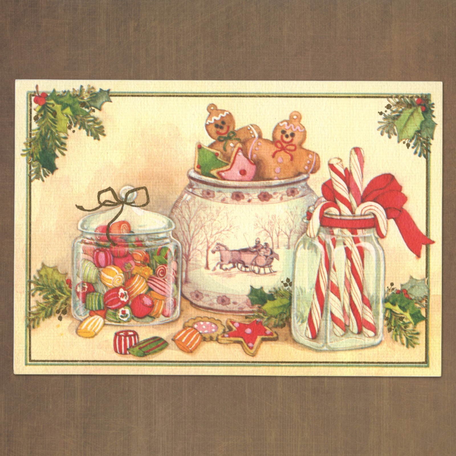 Unused Vintage NAN MULLER Drawing Board Christmas Card, Holiday Treat Jars Sled