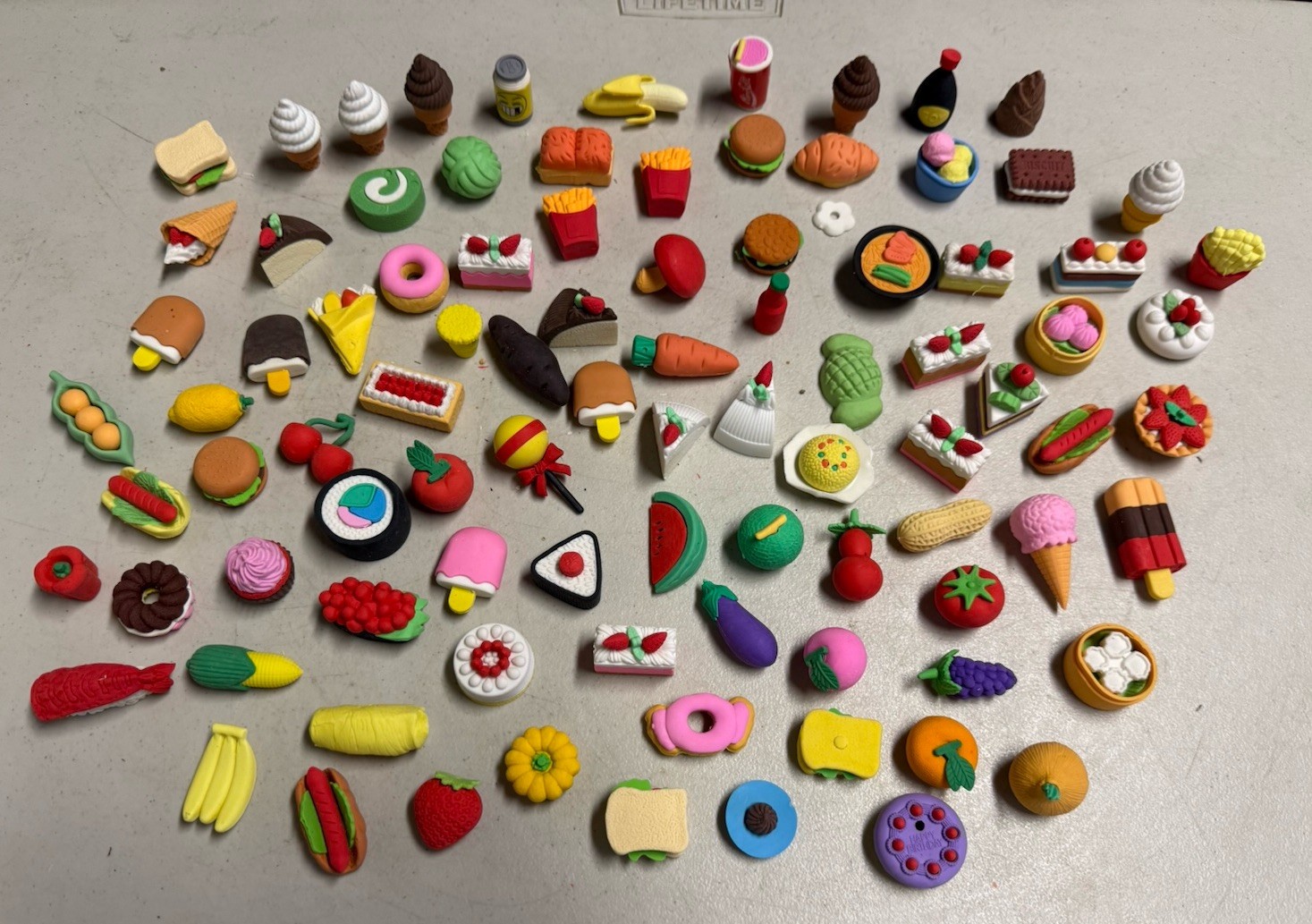 Japan Vintage Huge Lot Of Mini Erasers Food Toy Figure Doll Food Furniture 