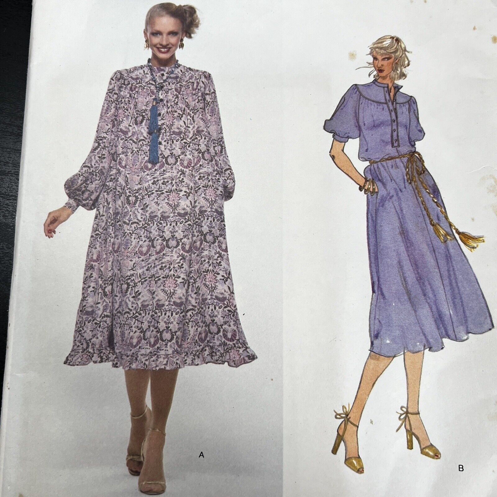 Vintage 1980s Vogue 1876 Emanuel Ungaro Loose Fit Dress Sewing Pattern 8 UNCUT