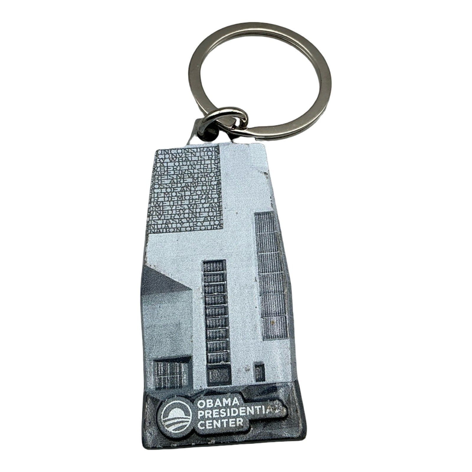 Obama Presidential Center Building Souvenir Keychain Gray Metal Obama Presidential Center Building Souvenir Keychain Gray Metal