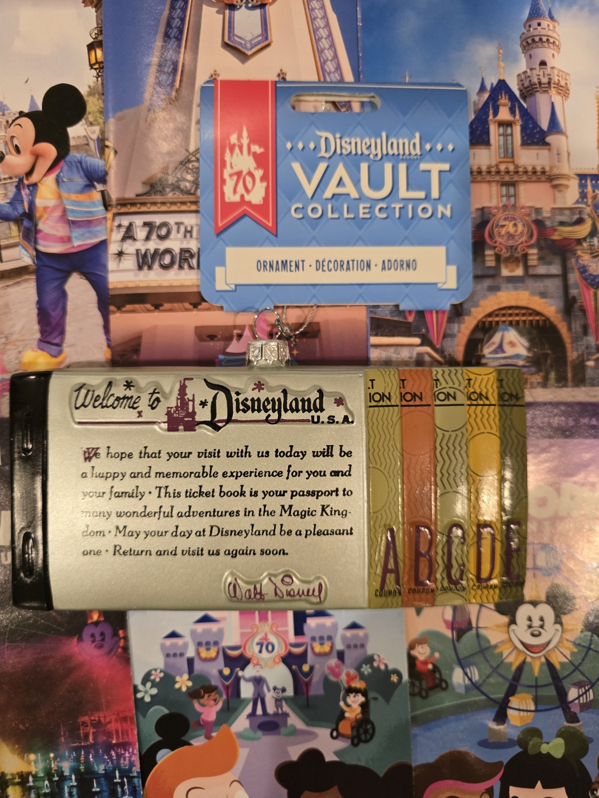Disneyland  70th Anniversary Ticketbook Ornament  Vault Collection + 70th Maps 