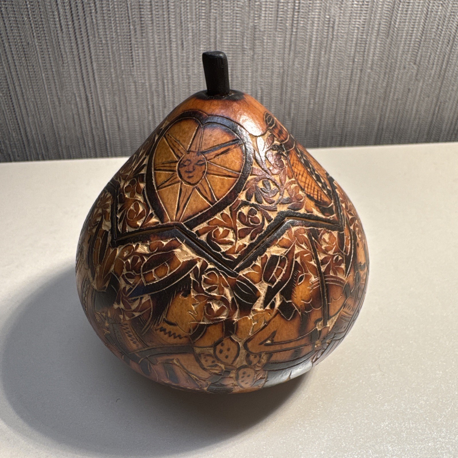 Vintage Hand Carved & Painted Gourd Peruvian