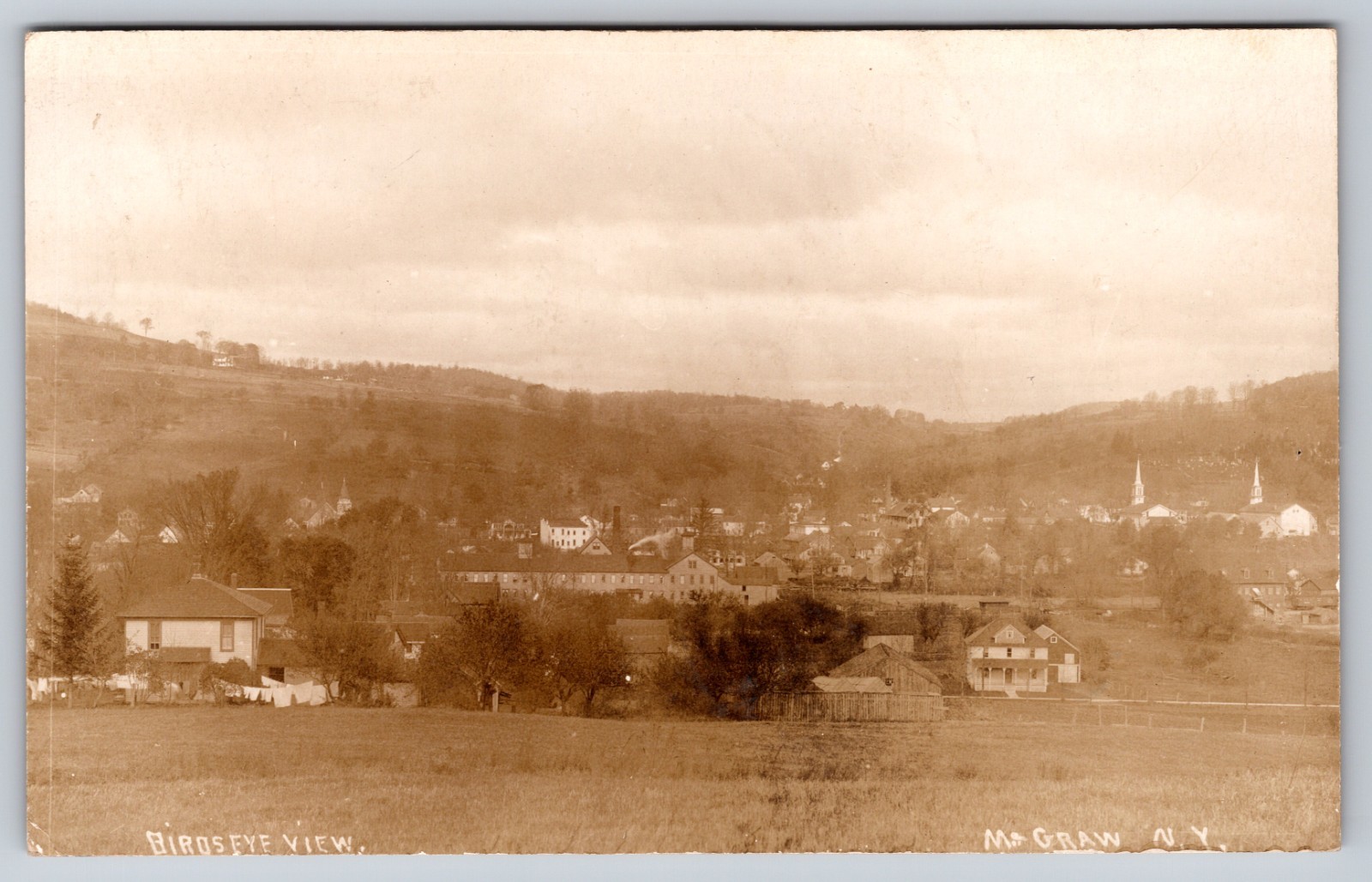 Bird\'s Eye View of McGraw, Village in Cortland County N.Y. Real Picture Postcard