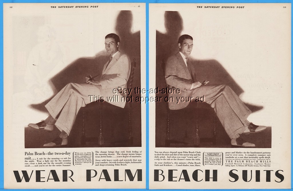 1929 Goodall Worsted Co Sanford Maine Palm Beach Mills Men\'s Suit Clothing Ad