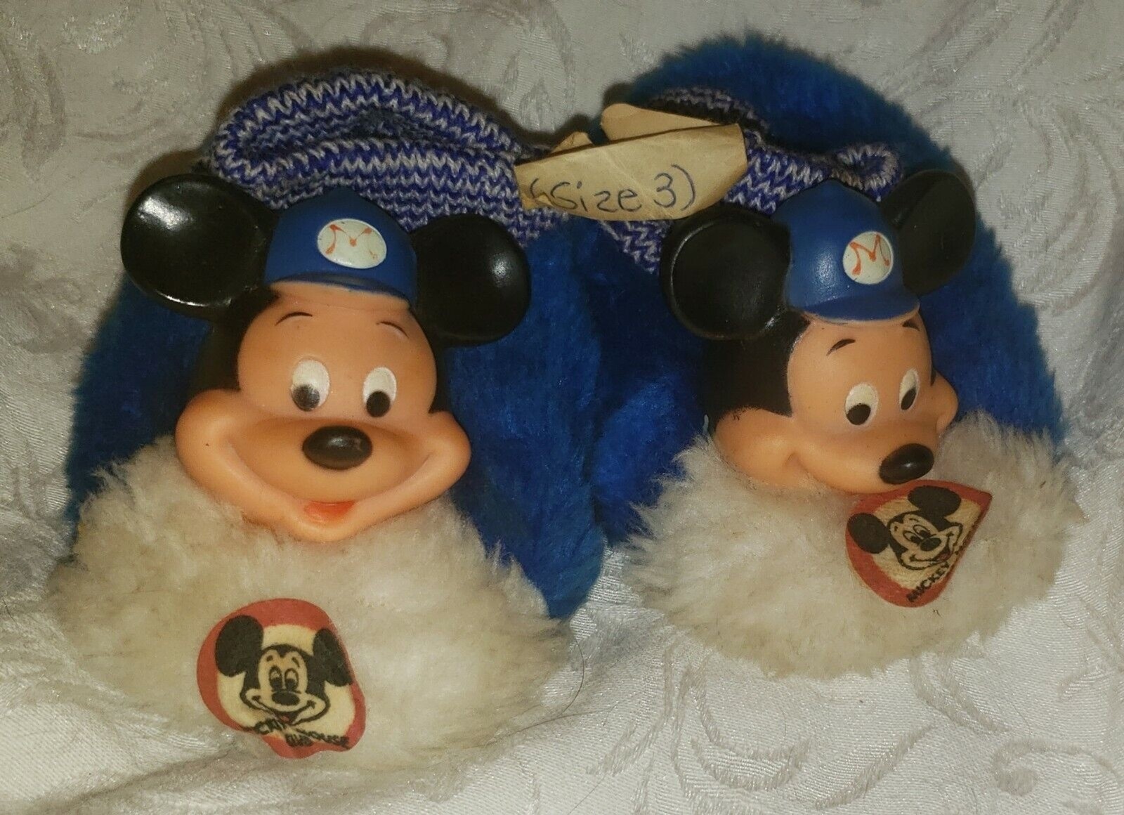 Mickey Mouse Club Baseball Vinyl Head Slippers Vintage 60s -70s Toddler Size 3