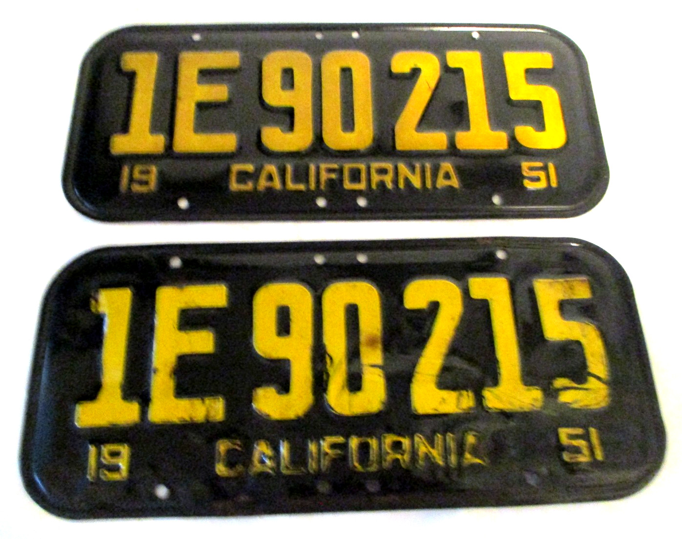 Original 1951 California License Plate Set Pair #1E90215
