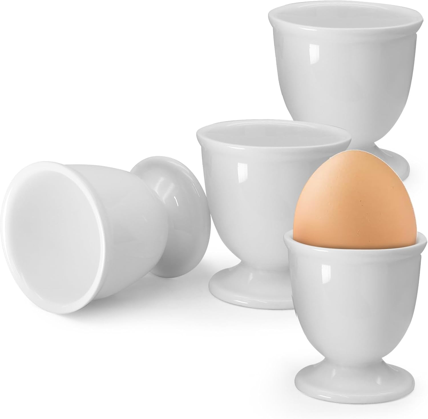 Ceramic Egg Stand Holders Porcelain Cups for Soft Boiled Eggs White 4 PCS Set