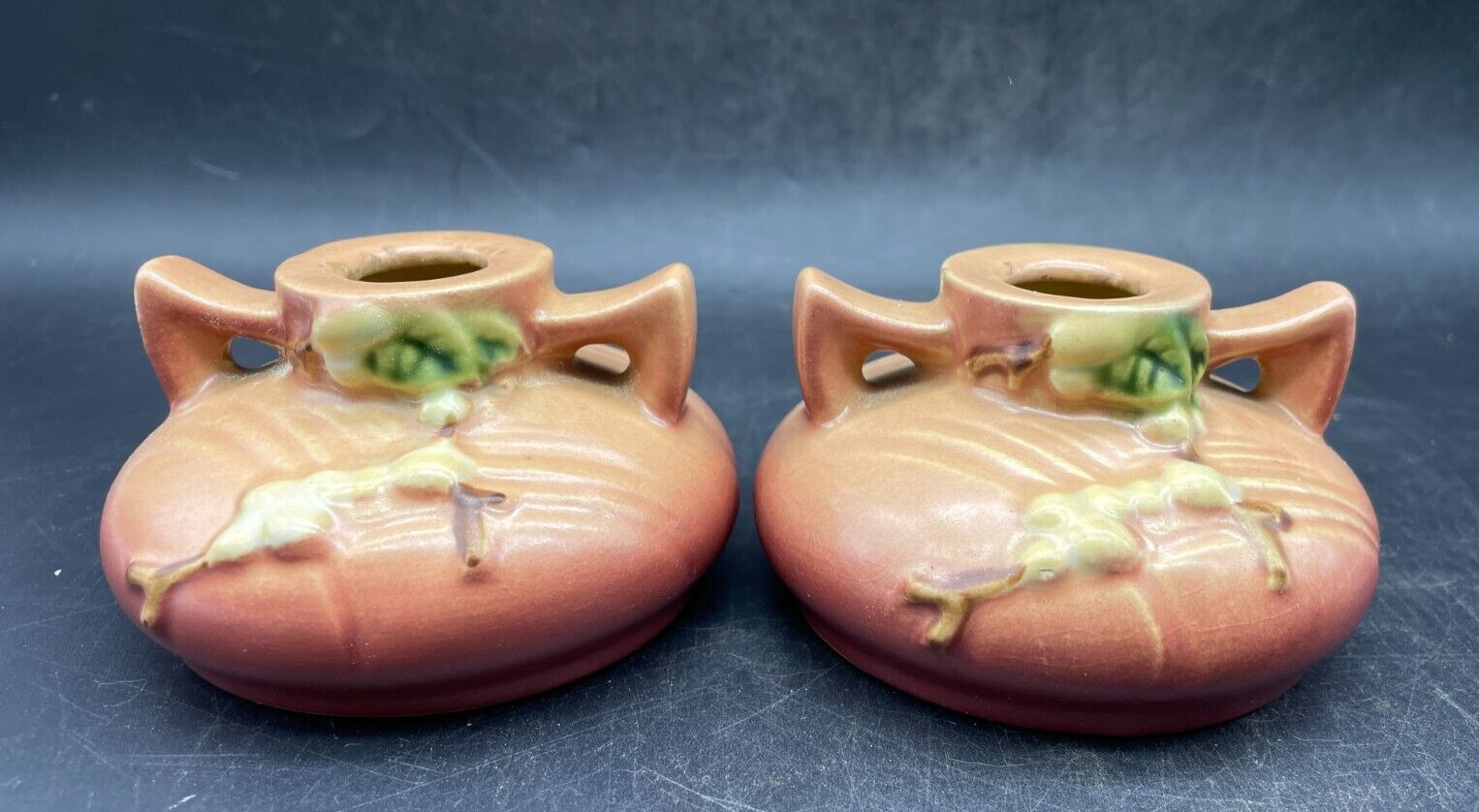 Roseville Vintage Art Pottery Snowberry Ceramic Candle Holders 1947 1CS1