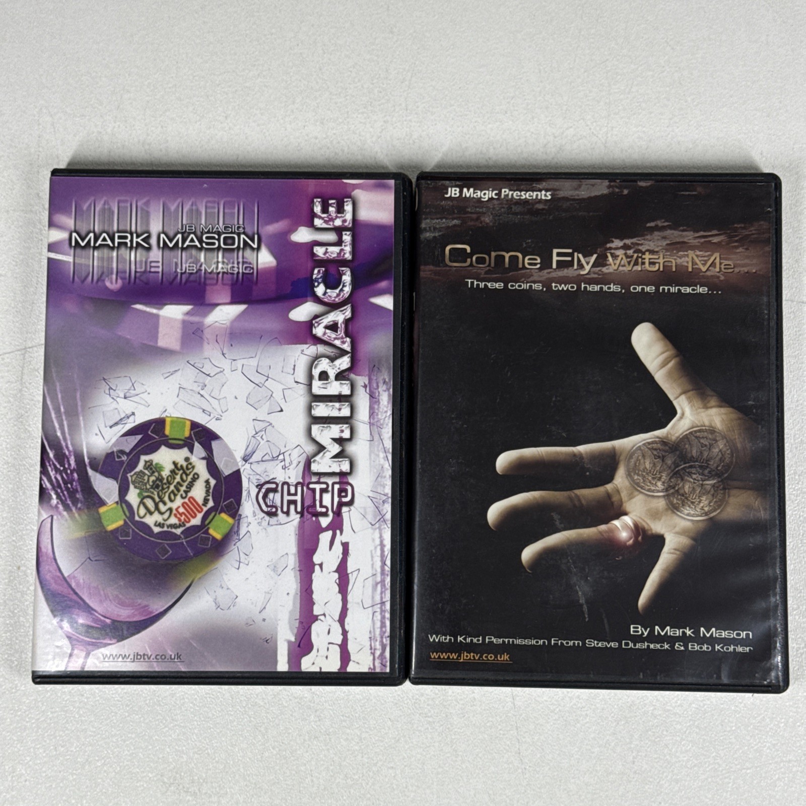 Mark Mason DVD Lot of 2 Come Fly With Me Chip Miracle Magic Tricks NO COINS