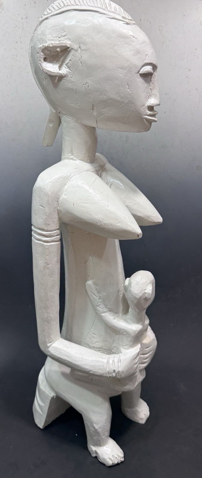 Antique African Tribal Primitive Maternity Large Painted Wood Sculpture Antique African Tribal Primitive Maternity Large Painted Wood Sculpture