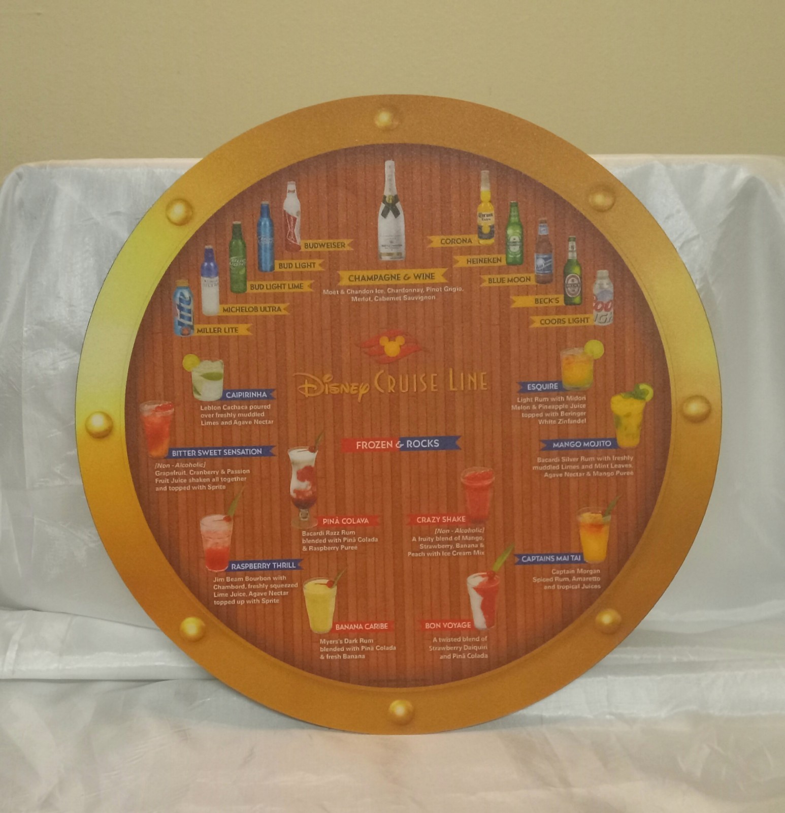 Disney Cruise Line Cocktail And Drink Menu, Round Porthole Design Disney Cruise Line Cocktail And Drink Menu, Round Porthole Design