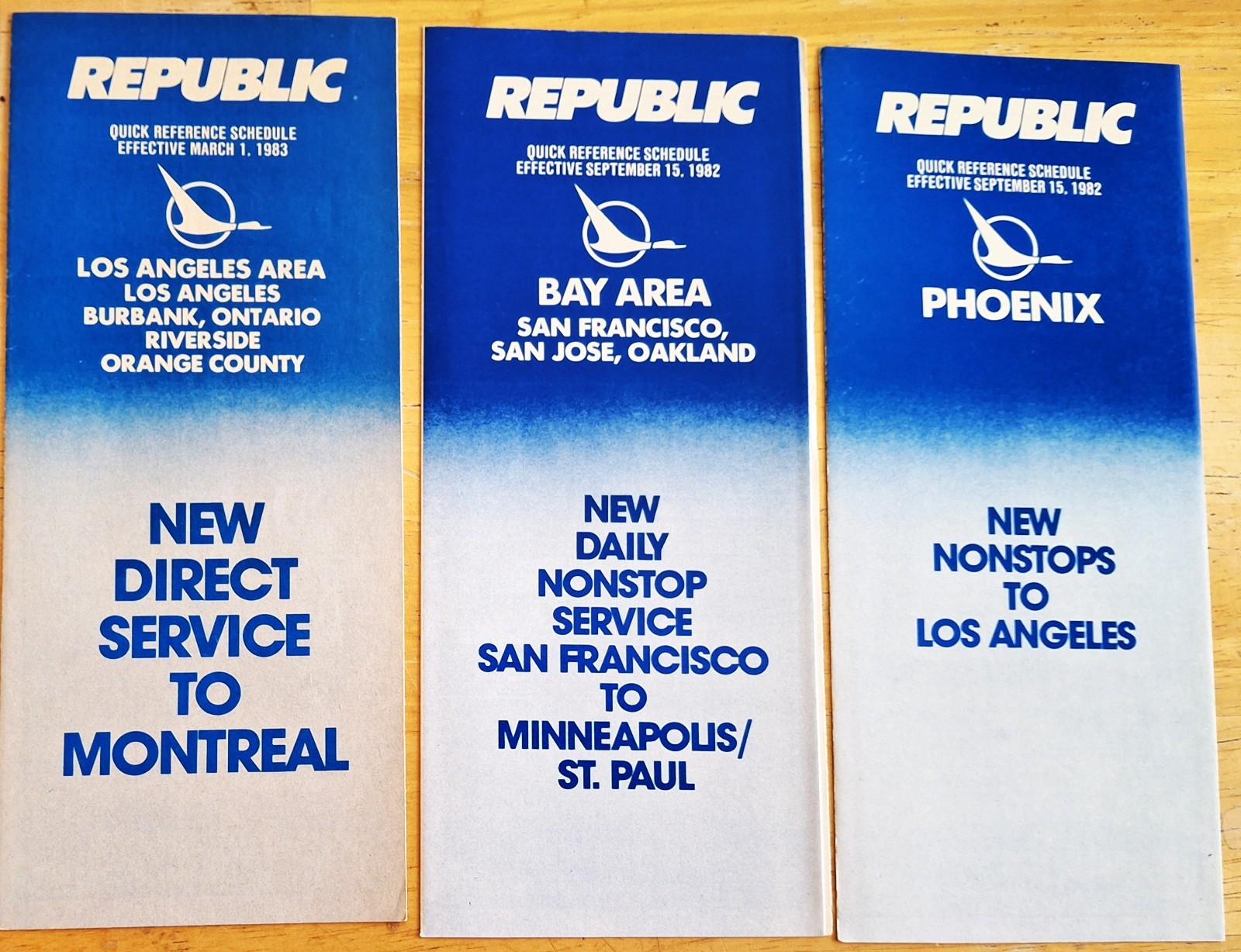 REPUBLIC Airlines 3 Q/R Timetables September 15, 1982 + March 1 1983