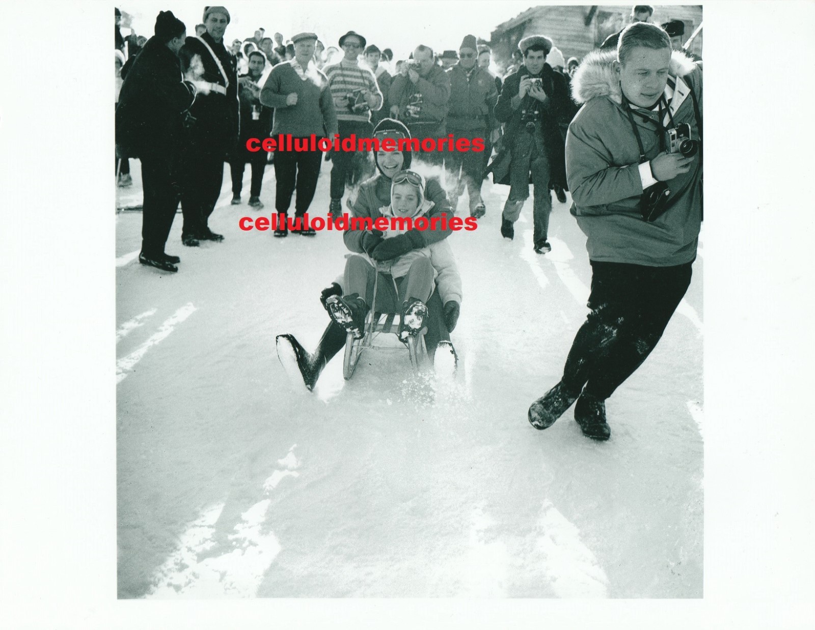 Press Photo Jacqueline Kennedy Onassis & Caroline 2001 Press Restrike Sledding Press Photo Jacqueline Kennedy Onassis & Caroline 2001 Press Restrike Sledding