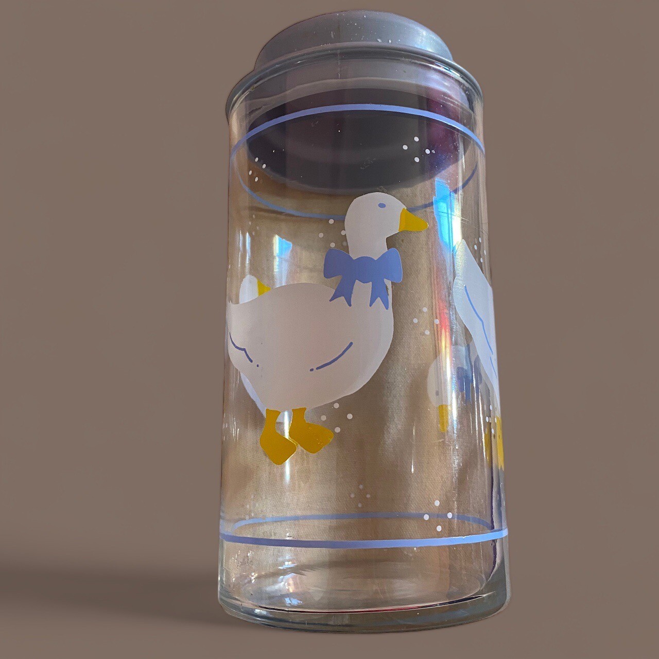 Vintage Country Goose  Glass Canister With Lid