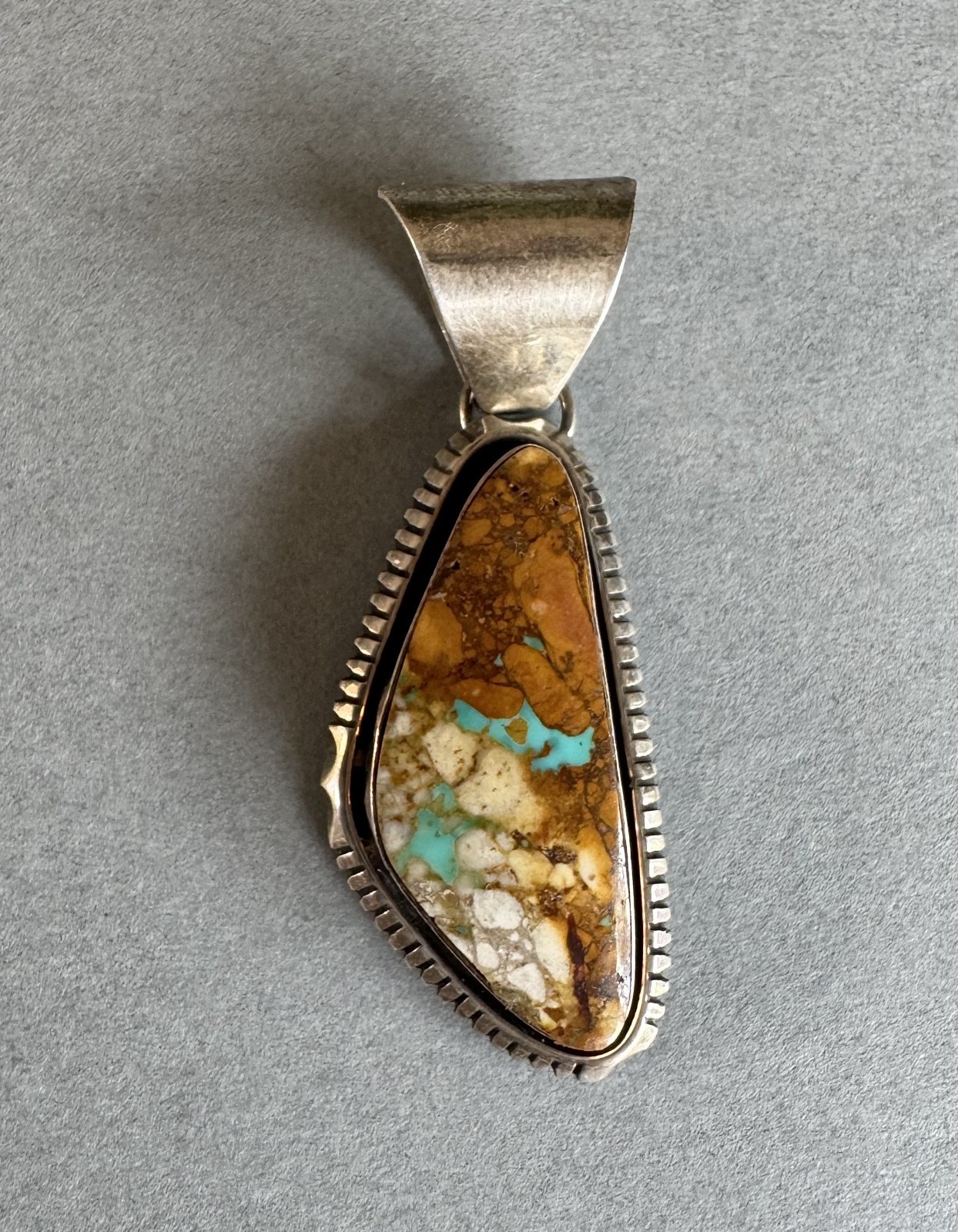 Navajo sterling Silver And Turquoise Pendant Signed AL 1 5/8 Navajo sterling Silver And Turquoise Pendant Signed AL 1 5/8