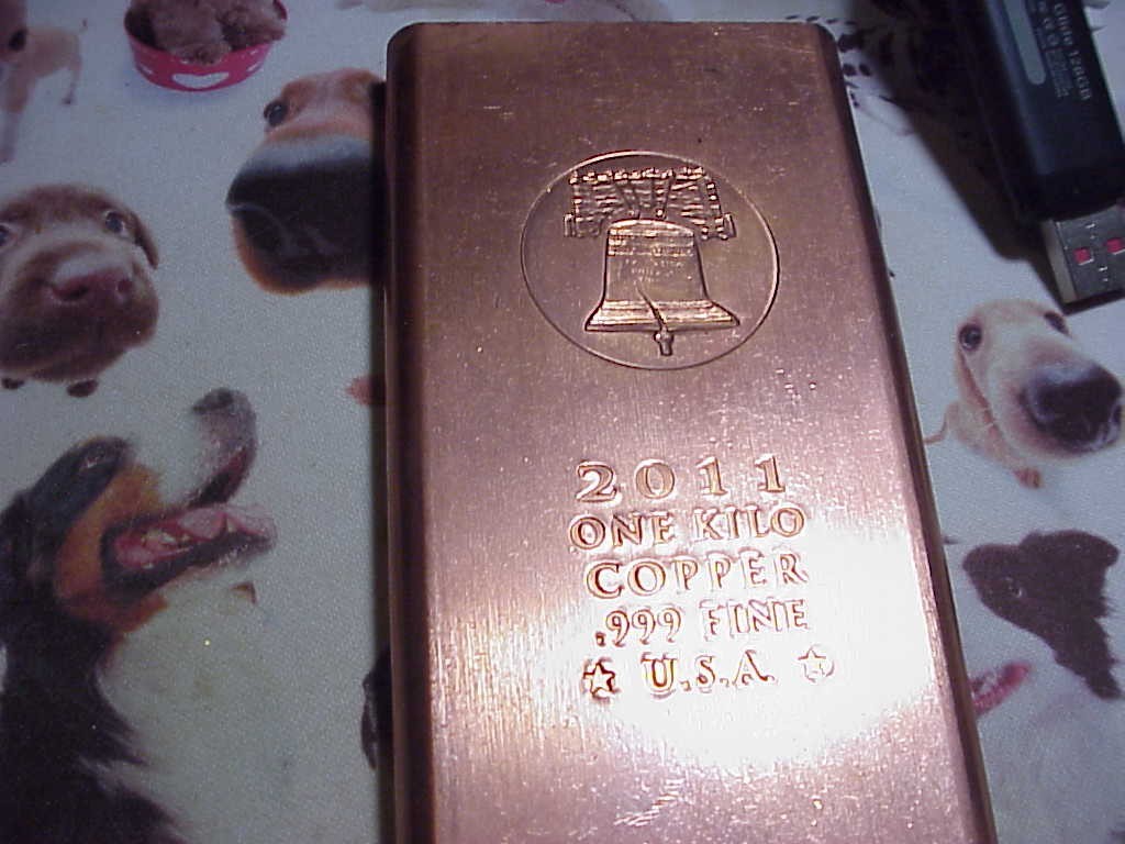 2011 One Kilo Copper Bar 0.999 Fine Liberty Bell Design