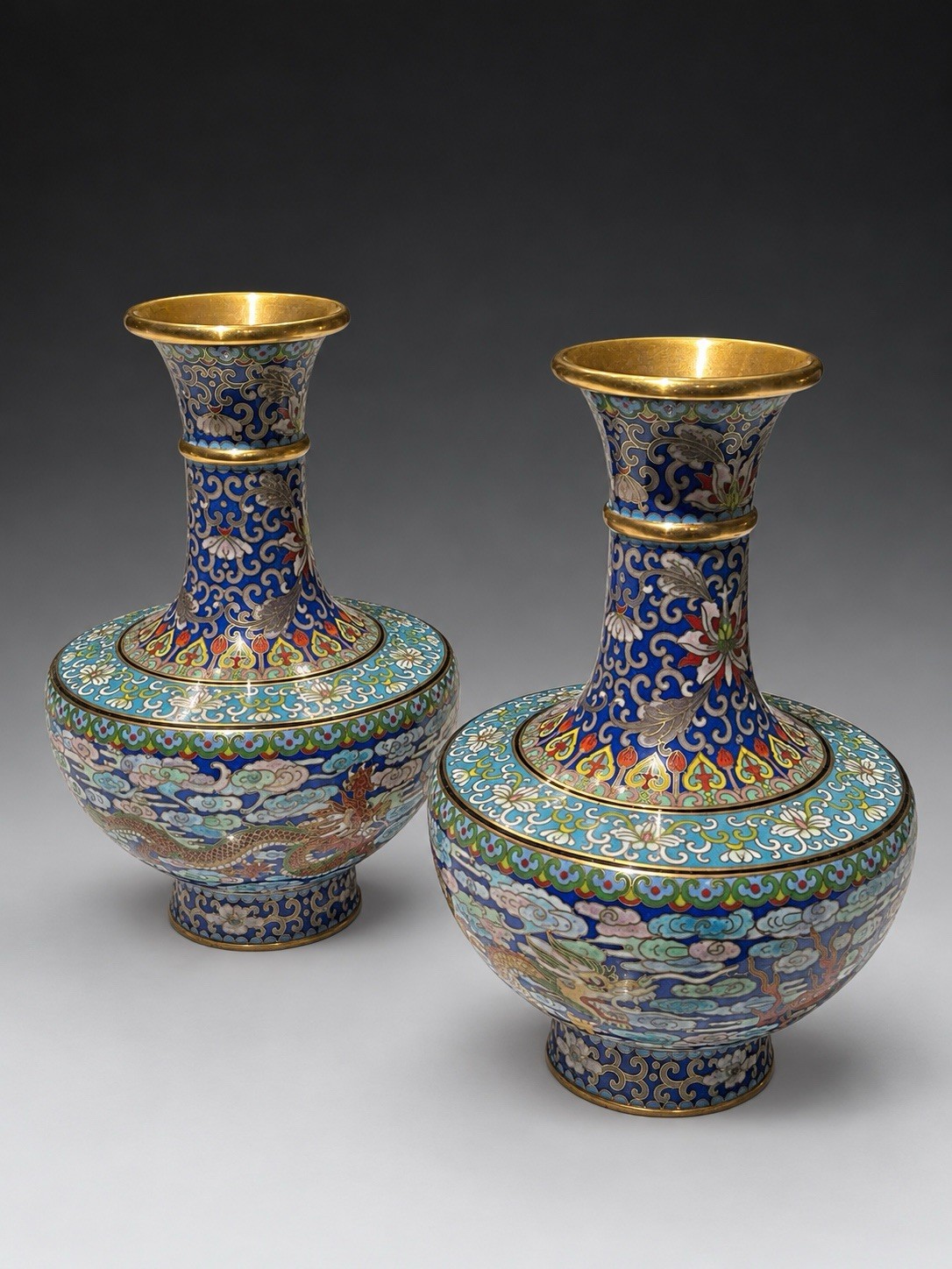 Early Pair of  Gourd Cloisonné Vases 8.5 \