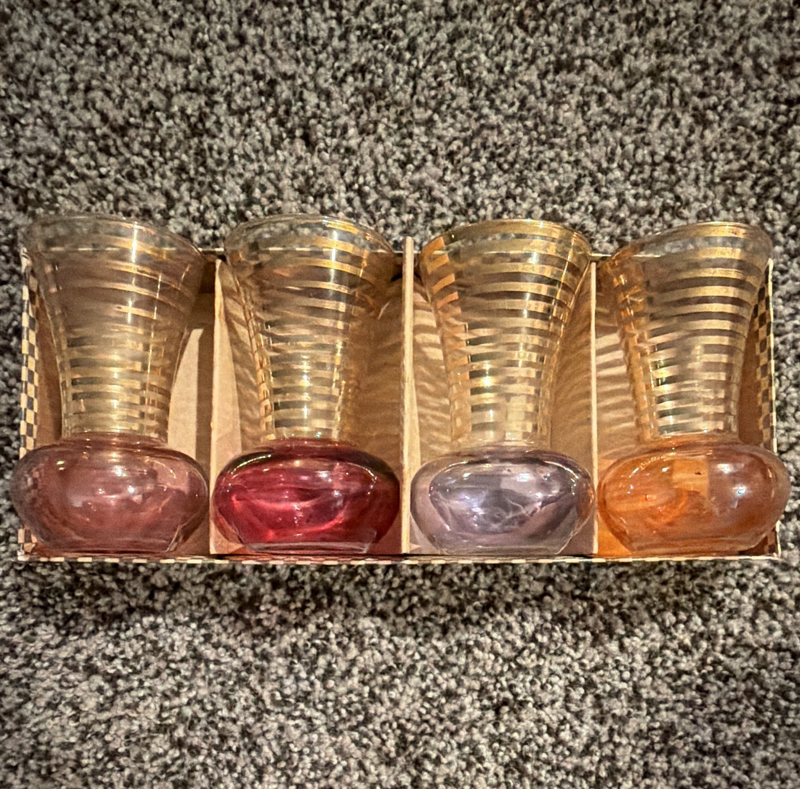 Set of four vintage Bartlett-Collin’s glass bud vases from the 1950s