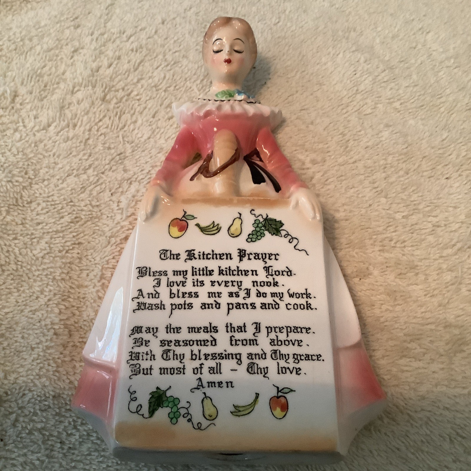 Vintage Enesco Mother in the Kitchen Prayer Lady WALL PLAQUE Pink Japan ‘50s Exc Vintage Enesco Mother in the Kitchen Prayer Lady WALL PLAQUE Pink Japan ‘50s Exc